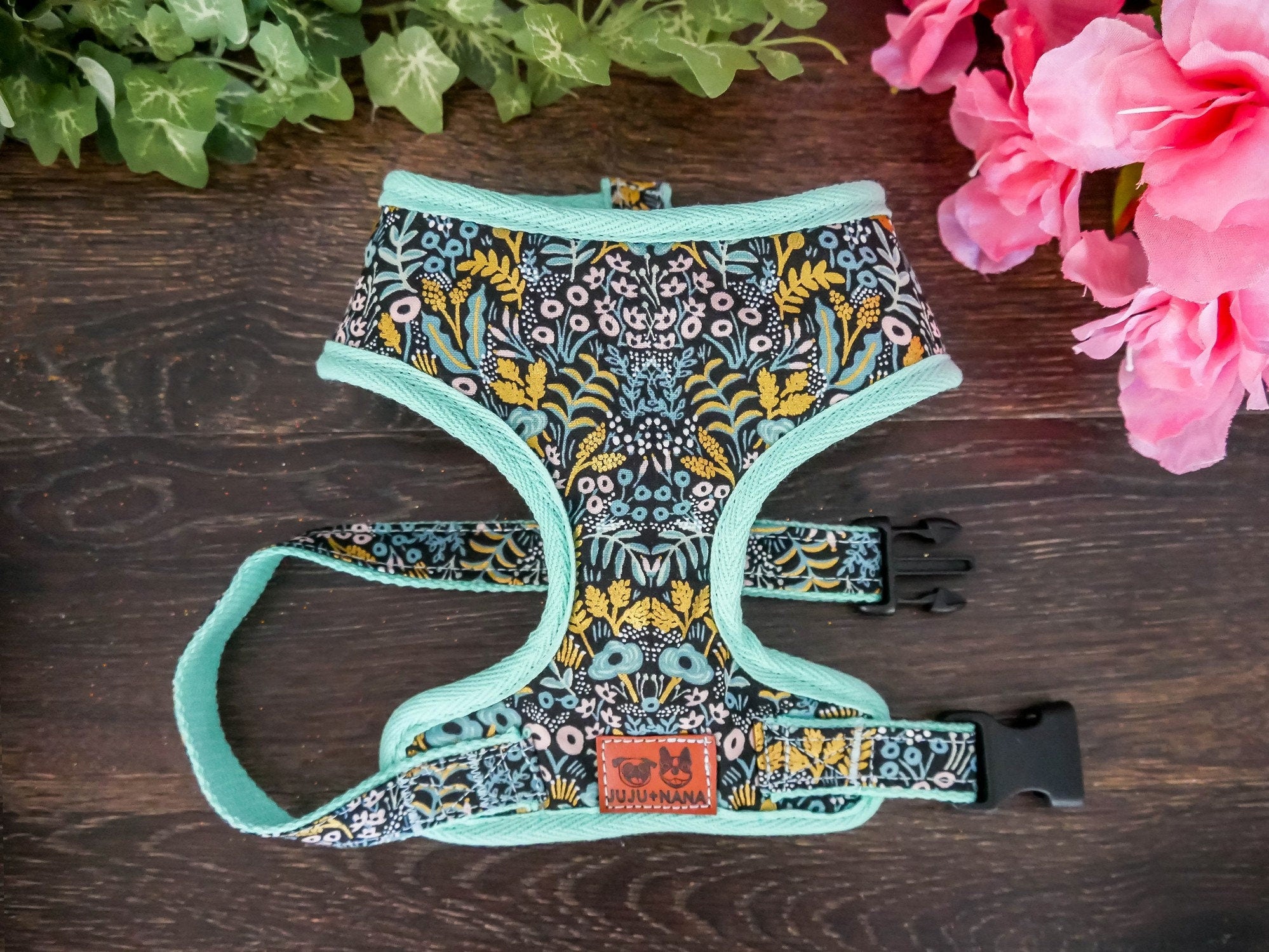 Rifle Paper Co Dog Harness - Midnight Menagerie Metallic Tapestry Pattern, Adjustable Pet Vest for Small Medium Dogs | Perfect for Walks, Hiking & Outdoor Adventures