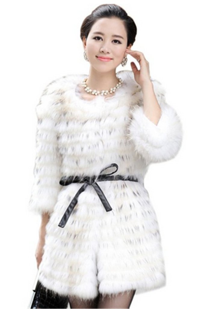 YR Lover Women's Winter Raccoon Fur Coat Jacket with Belt - Warm Luxury Outerwear for Cold Weather, Fashionable Winter Coat for Parties & Special Occasions