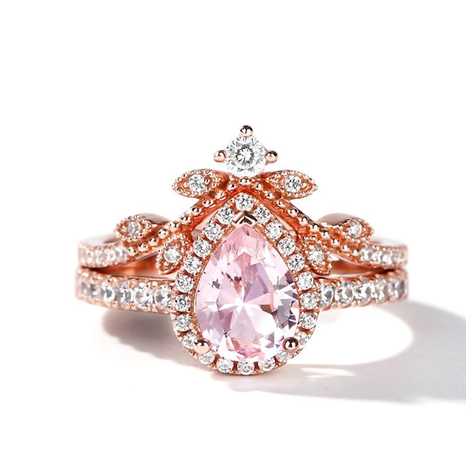 Jeulia Sterling Silver Halo Pear Cut Synthetic Diamond Engagement Ring Set - Rose Gold Plated Art Deco Bridal Jewelry with Gift Box for Wedding, Anniversary & Promise (Perfect for Proposals, Bridal Showers & Romantic Gifts)