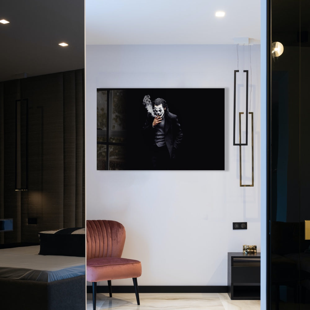 Joker Monochrome Glass Wall Art - Modern Home Decor for Living Room, Bedroom & Office - Unique Superhero Themed Artwork