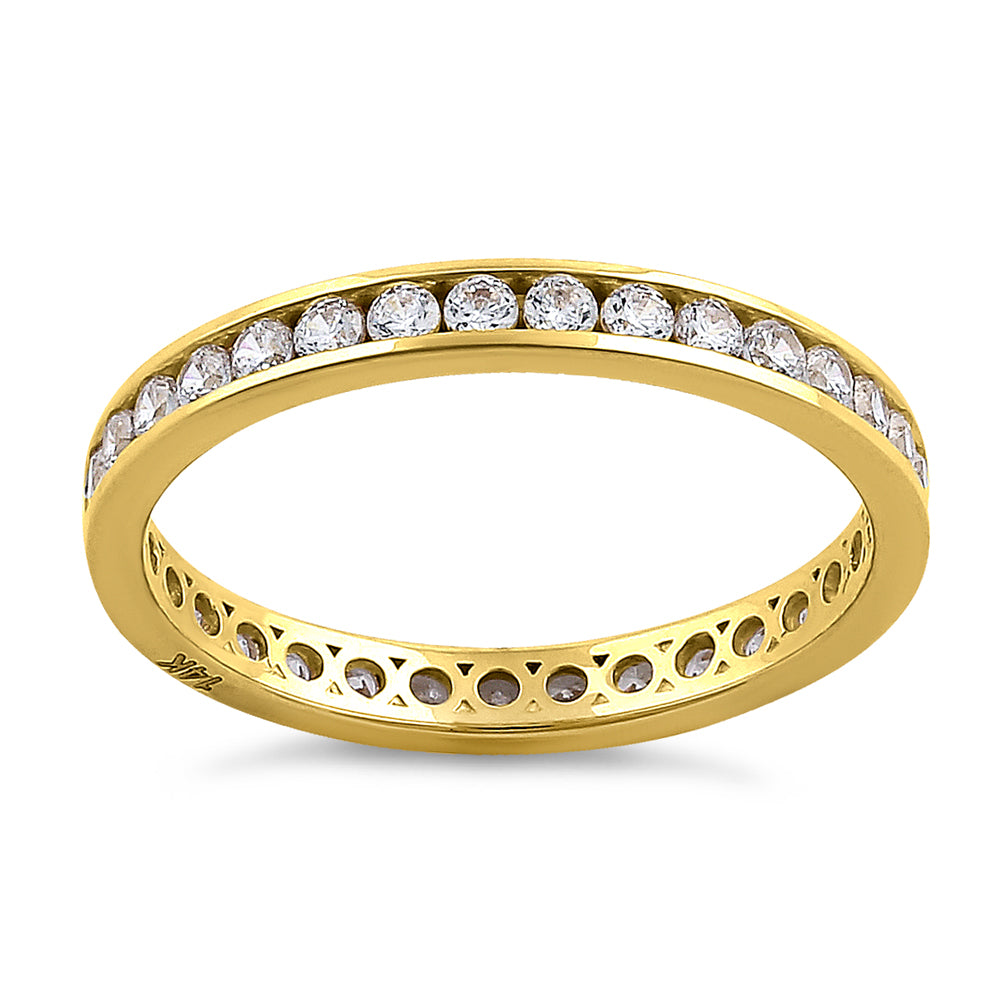 14K Solid Yellow Gold Channel Set CZ Eternity Band Ring for Women - Perfect for Weddings, Anniversaries & Special Occasions