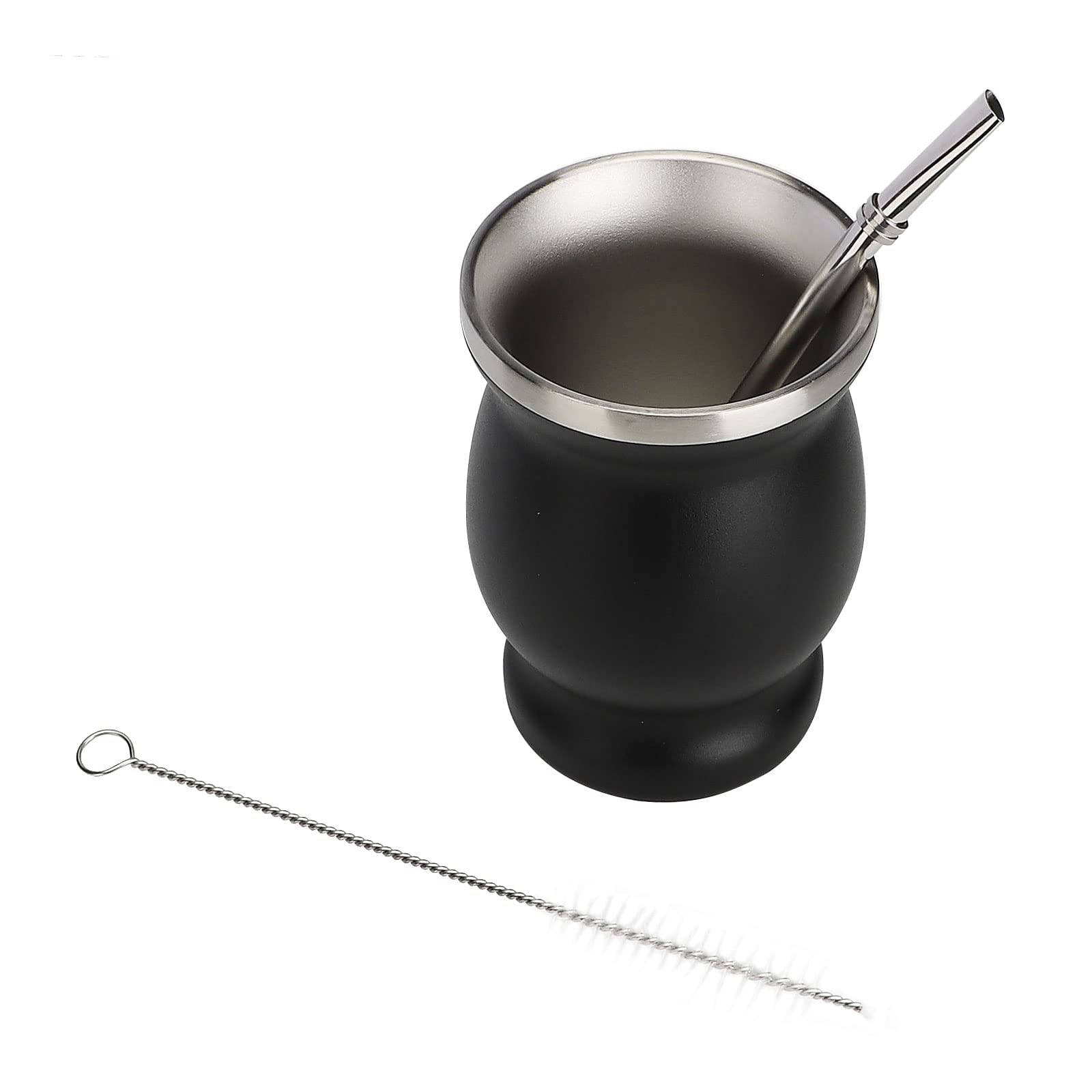 Stainless Steel Yerba Mate Cup 230ml with Straw & Brush - Double Walled, Easy Clean - Perfect for Outdoor & Office Use