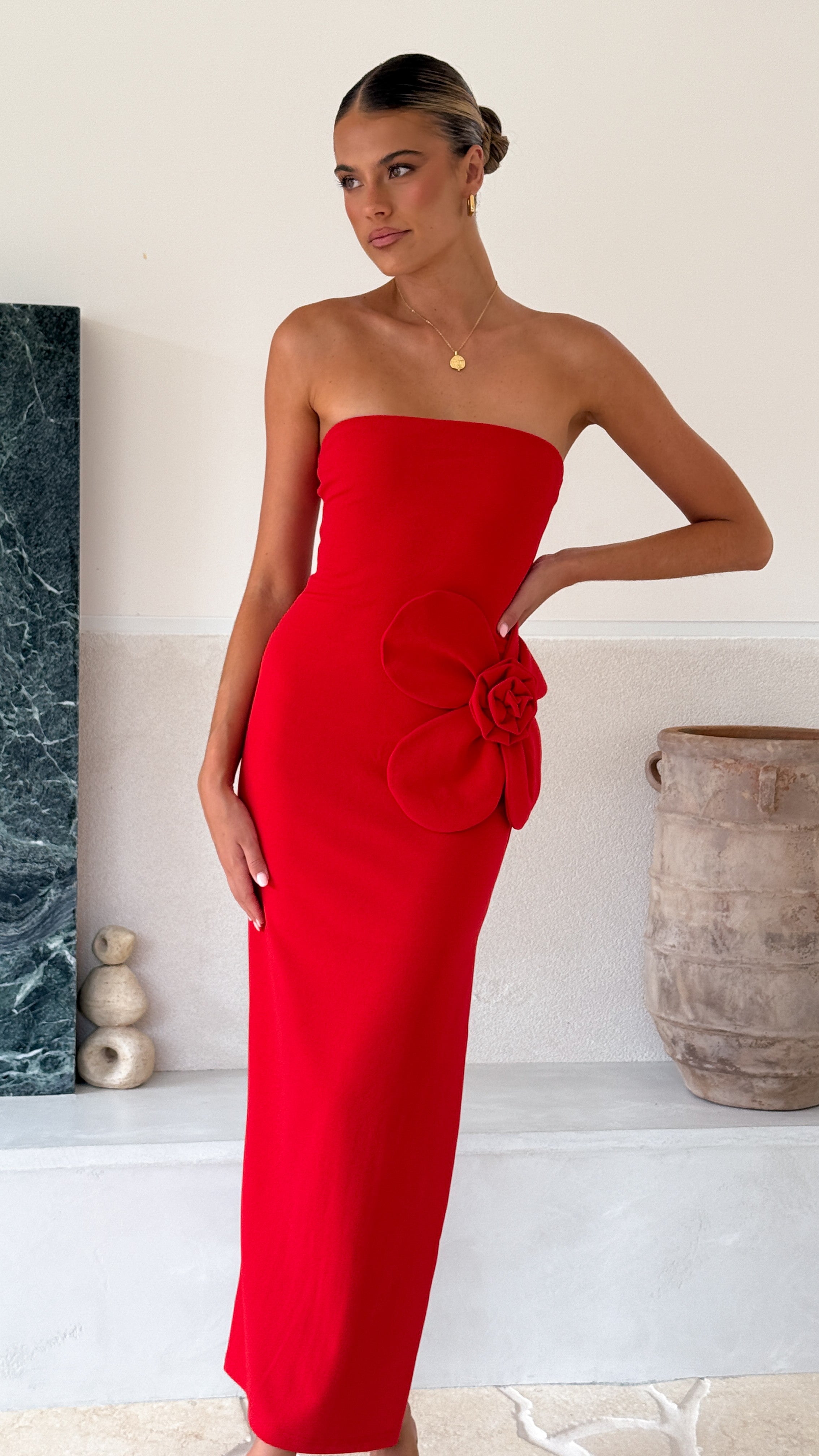 Athena Maxi Dress for Women - Flowy Long Summer Dress in Red - Perfect for Beach, Vacation, and Casual Outings