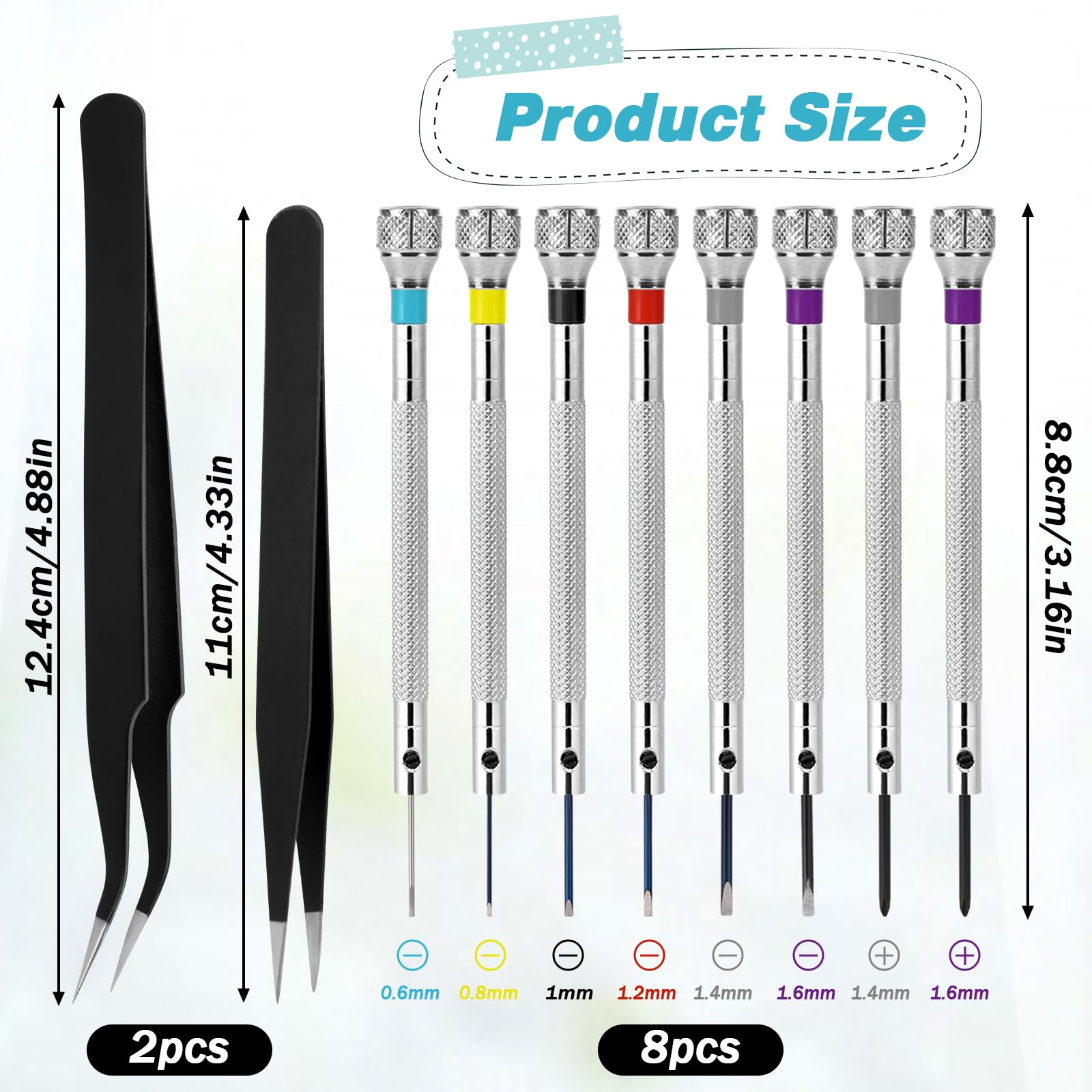 8-Piece Professional Watch Screwdriver Set - Micro Precision 0.6-1.6mm Repair Kit with 2 Tweezers for Watch, Eyeglasses, Jewelry & Electronics - Perfect for Watchmakers, Jewelers & DIY Enthusiasts