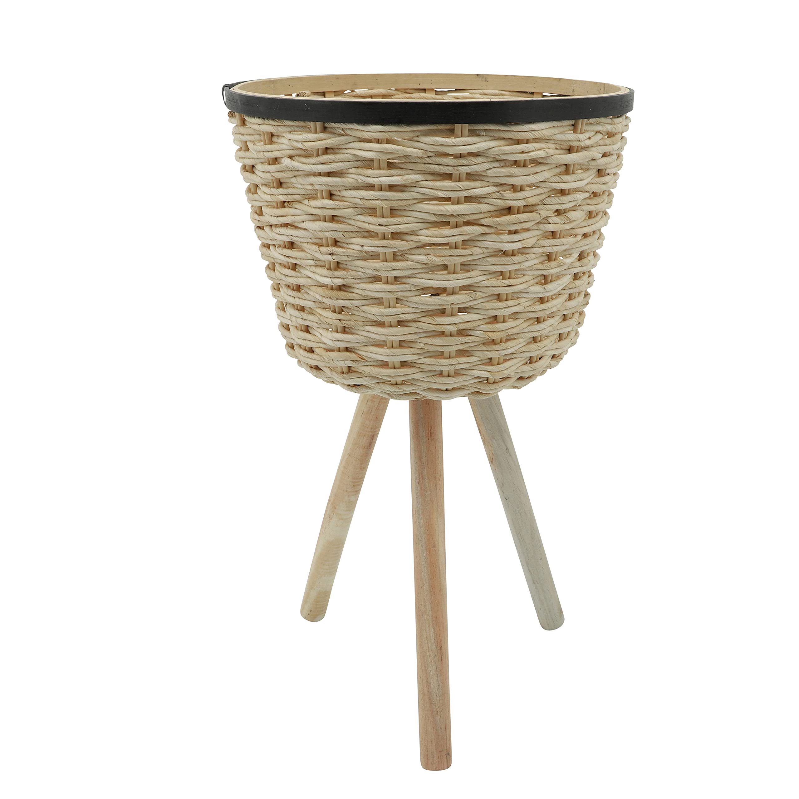 Set of 2 Modern Bamboo and Wicker Planters with Rustic Brown Texture - Indoor Outdoor Decorative Plant Stand for Home Garden Patio Balcony Decor
