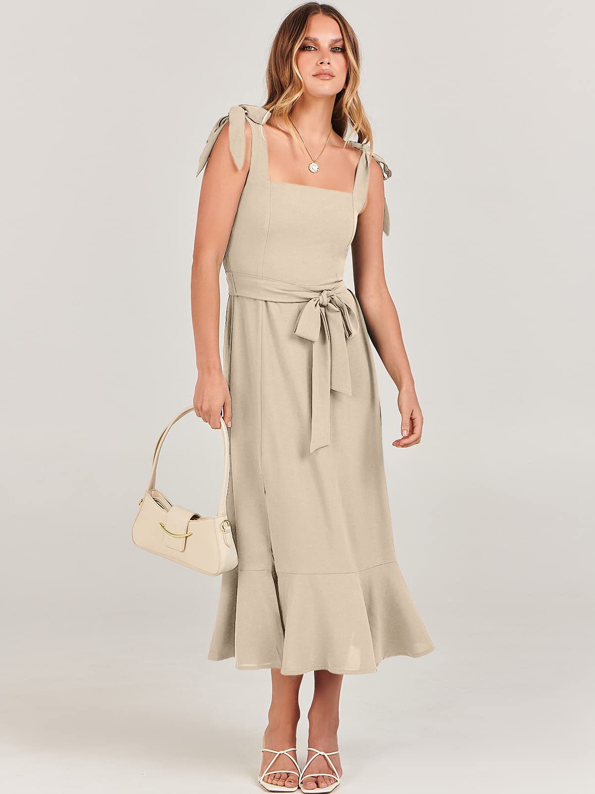 ANRABESS Women's Square Neck Ruffle Split Midi Dress - Elegant Formal Wedding Guest, Cocktail, Bridesmaid, Graduation Party Dress | Perfect for Evening Events, Special Occasions & Photo Shoots