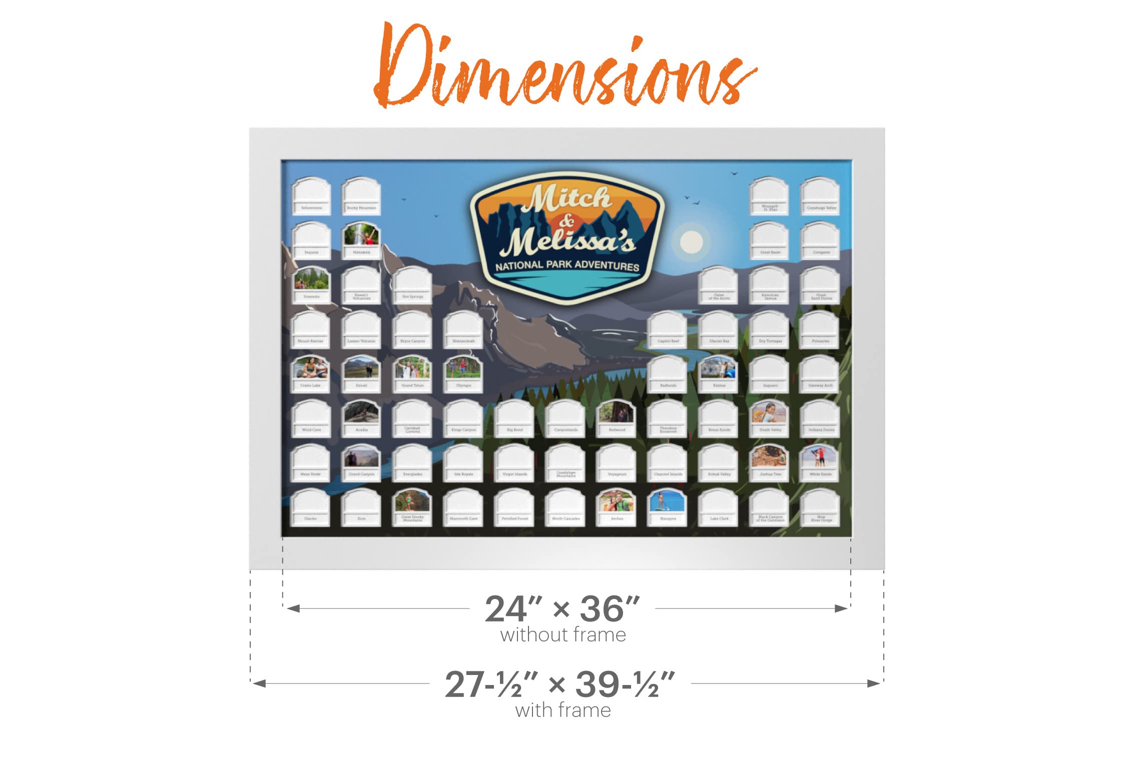 Personalized USA National Parks Photo Map - Custom Travel Gift with Optional Grey Frame - Made in America - Perfect for Home Decor, Office Wall Art & National Park Enthusiasts
