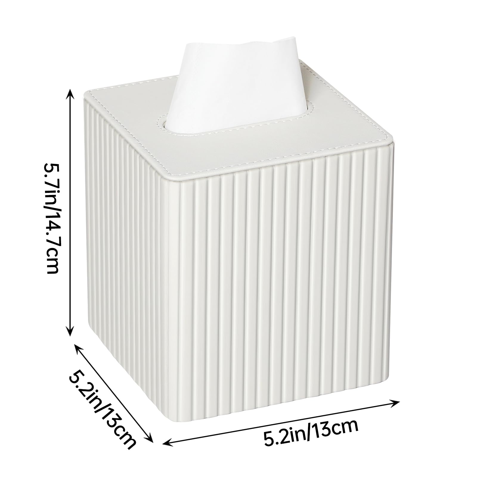 Premium PU Leather Square Tissue Box Cover with Magnetic Closure - Elegant Ivory Stripe Design for Home & Office Decor | Water-Resistant & Dustproof Tissue Holder for Living Room, Bedroom, or Bathroom