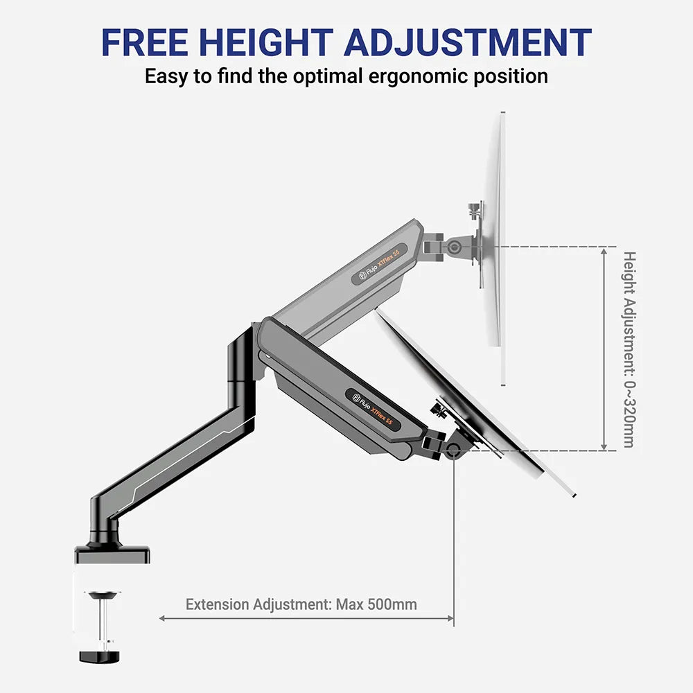 XTFlex S5 Single Monitor Arm - Adjustable VESA Mount for 13-32 inch Screens - Ergonomic Desk Clamp for Home Office & Gaming Setup