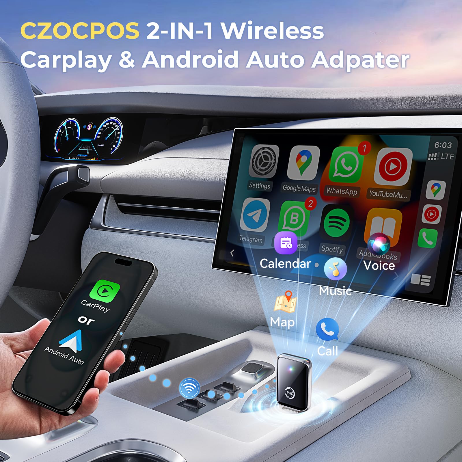 Wireless CarPlay Adapter for iPhone - Convert Wired to Wireless CarPlay & Android Auto - Plug & Play for iOS 10+ & Android 11+ - Compatible with Built-in CarPlay Cars (Silver) - Perfect for Hands-Free Driving & Seamless Music Streaming