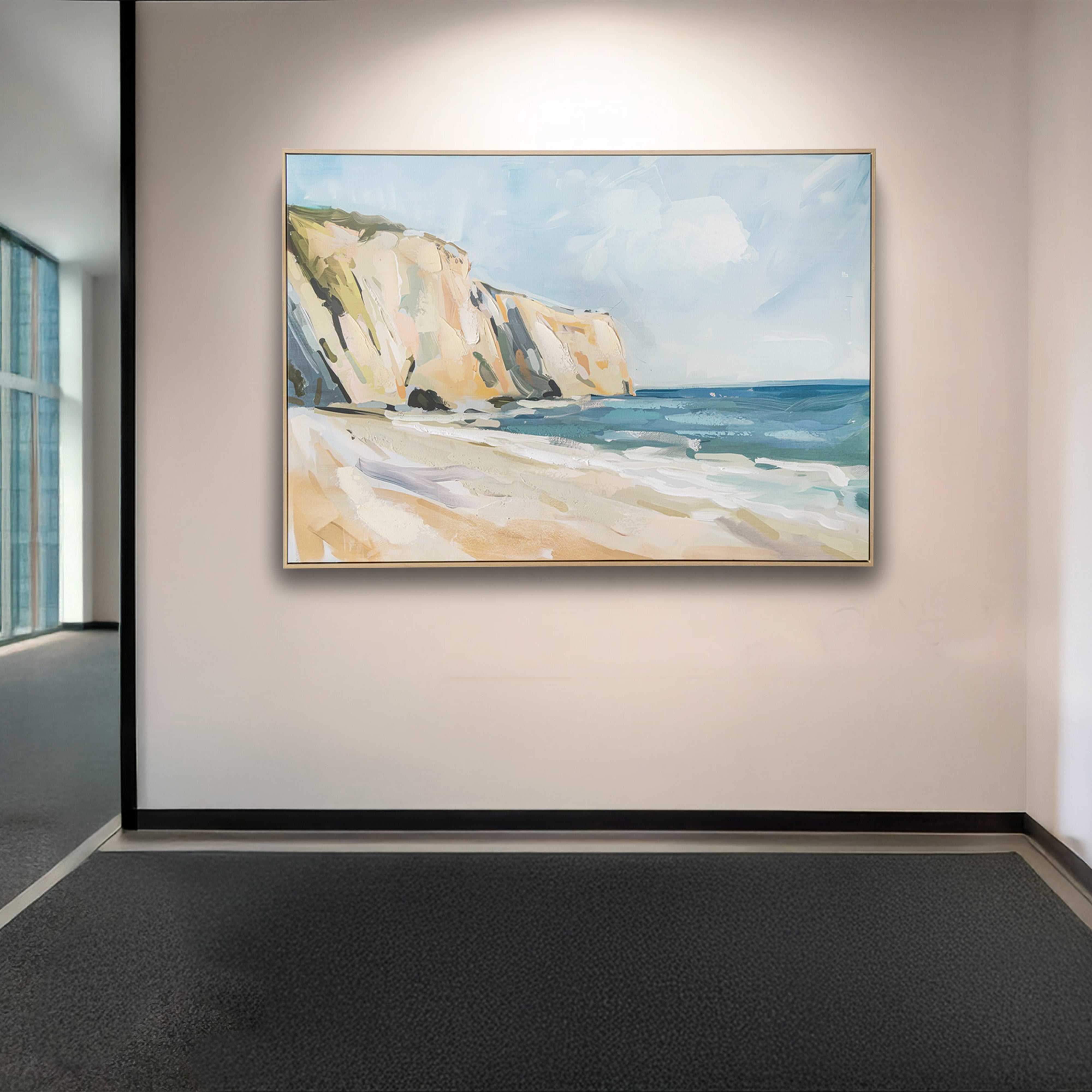Urban Style Brushmarks Embellished Canvas Painted Shore Wall Art - Coastal Beach Decor for Living Room, Bedroom & Office