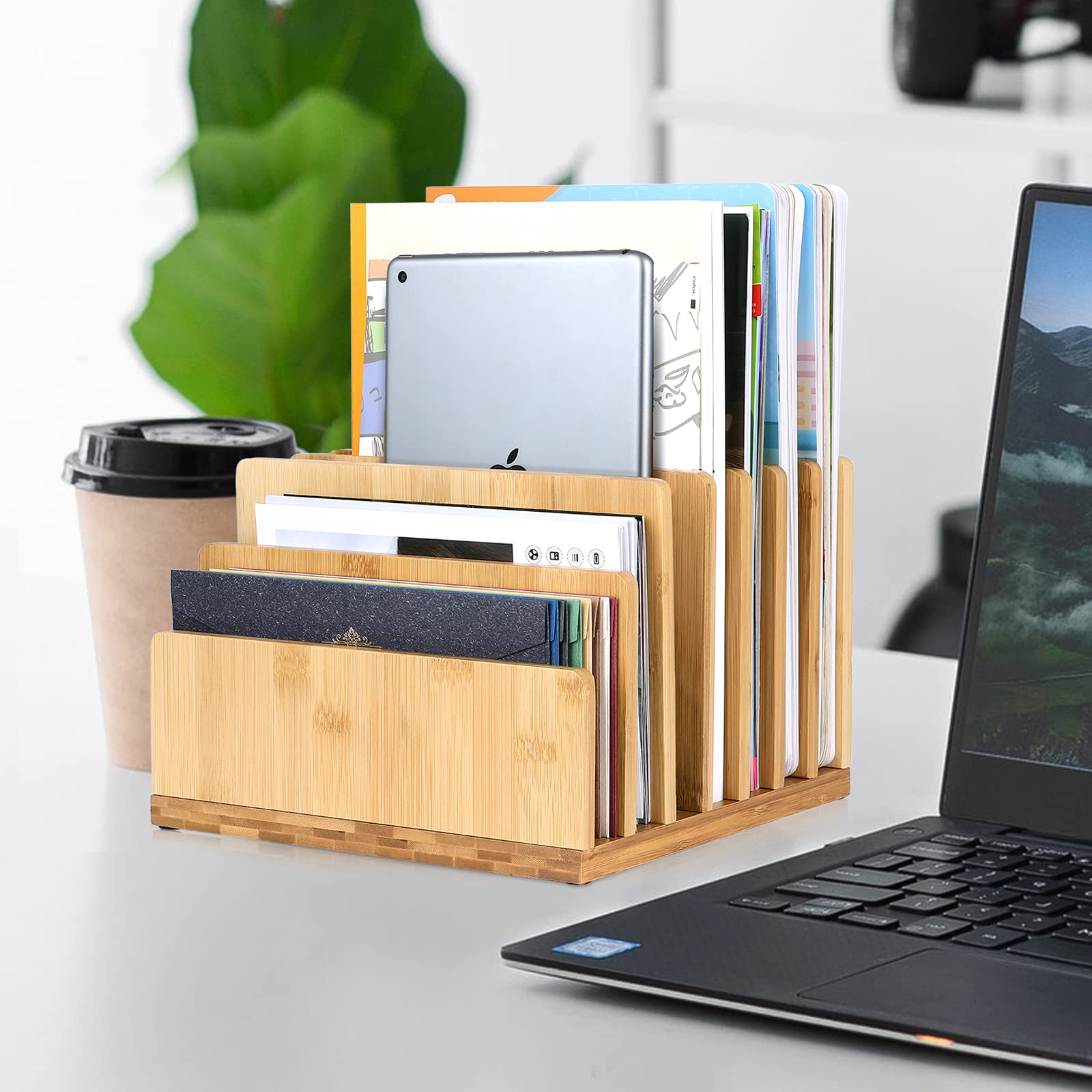 Bamboo Desk Shelf Mail Organizer - 7 Slot Wooden Document Organizer for Office, Home & School | Perfect for Organizing Books, Papers, Bills, Files & Folders | Space-Saving Desk Accessory for Neat Workspace