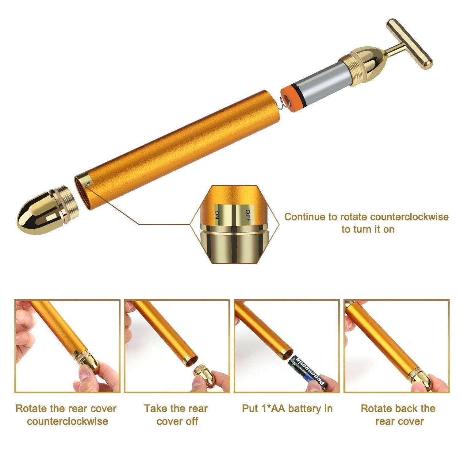 24k Gold Electric Vibration Facial Massager - V Shape Roller for Anti-Wrinkle & Skin Tightening | Waterproof Face Massage Tool for Forehead, Cheek, Neck, Clavicle & Arm Care | Perfect for Home Spa, Travel & Daily Skincare Routine