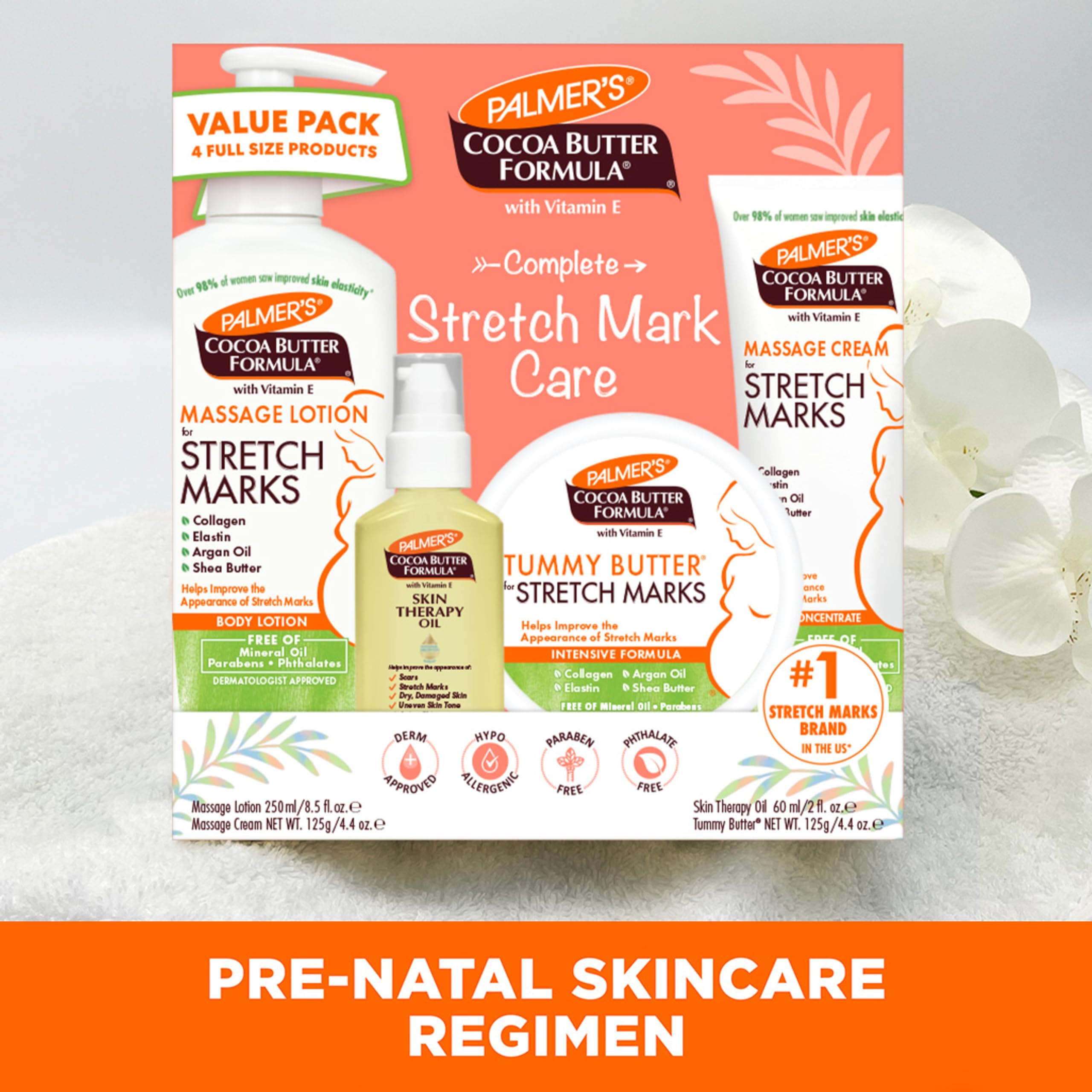**Palmer's Cocoa Butter Formula Pregnancy Skin Care Kit – Stretch Marks & Scars Treatment, Dermatologist Approved, 4-Piece Full-Size Set – Perfect Gift for Expecting Moms, Ideal for Prenatal & Postpartum Care**