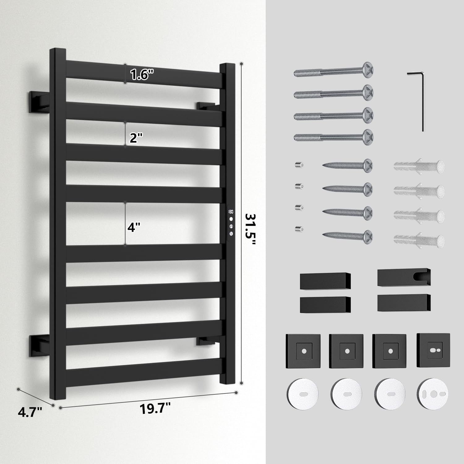 Premium 8-Bar Electric Towel Warmer & Heater Rack - Stainless Steel Bathroom Towel Dryer with Timer & Smart Temperature Control - Wall Mounted Plug-in Bath Heater for Spa, Luxury Hotels & Cozy Home Use