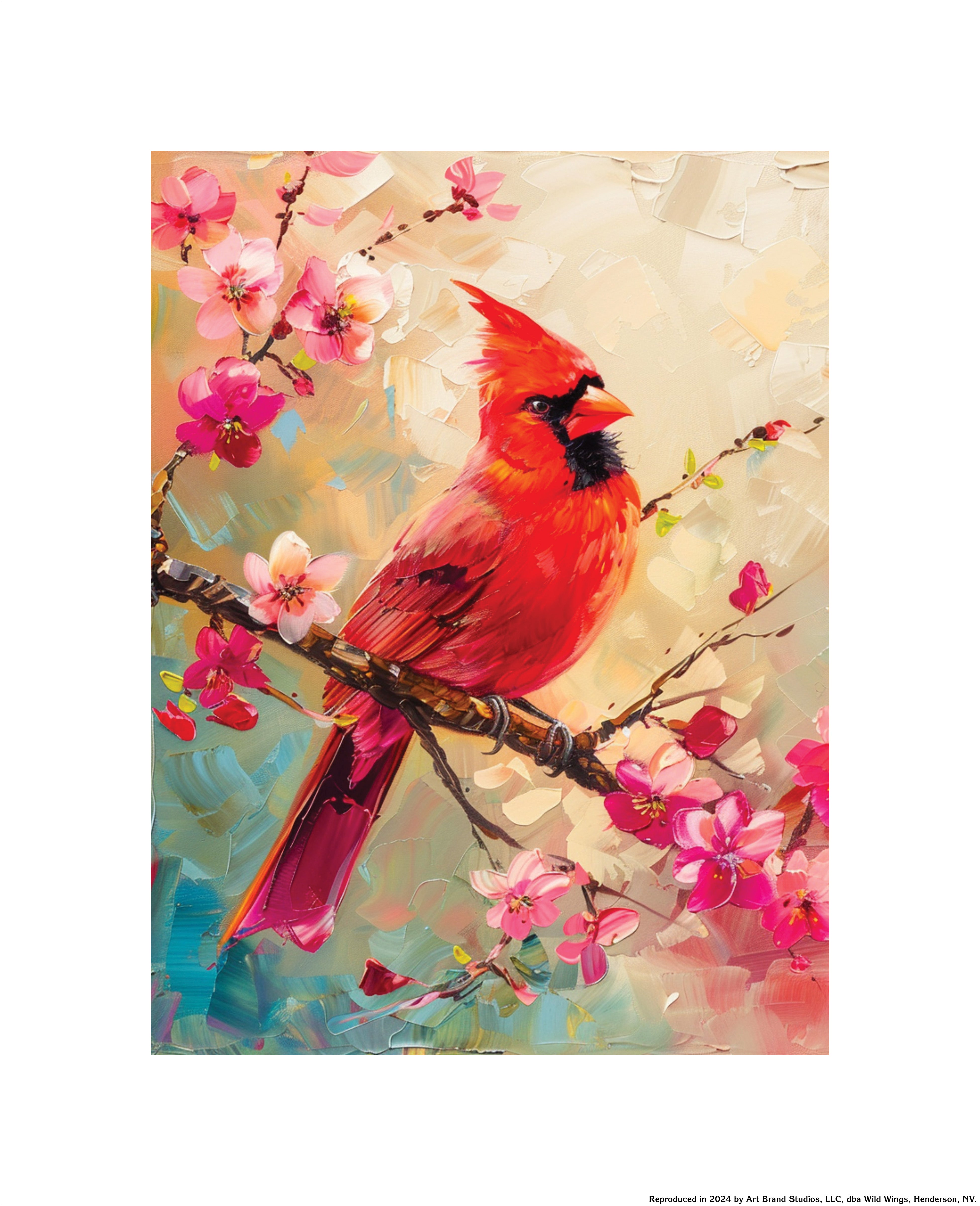 Crimson Blossom Cardinal Bird Art Prints - Handmade Wall Decor for Living Room, Bedroom & Office