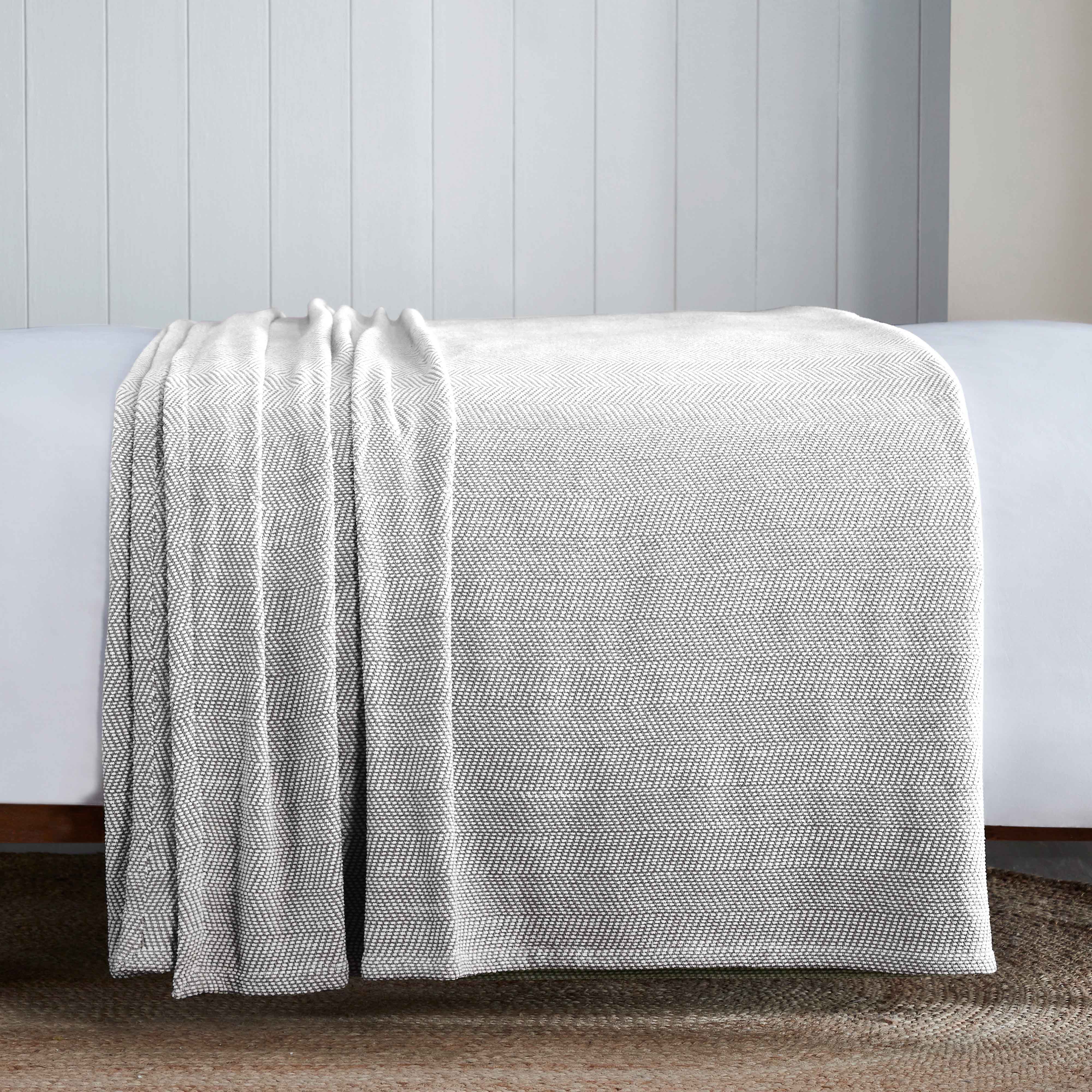 Soft Maya Chenille Herringbone Cotton Blanket - Medium Weight Throw for Bed, Sofa & Couch - Cozy Home Decor & Gift Idea