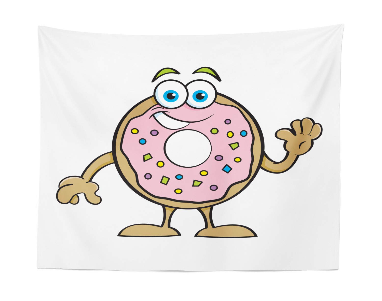 Ambesonne Smile Tapestry - Cartoon Style Waving Donut Wall Art with Colorful Sprinkles, 28x23 Inch Rose Multicolor Fabric Wall Hanging for Bedroom, Living Room, Dorm Decor - Perfect for Teen Rooms, Birthday Parties & Instagrammable Backgrounds