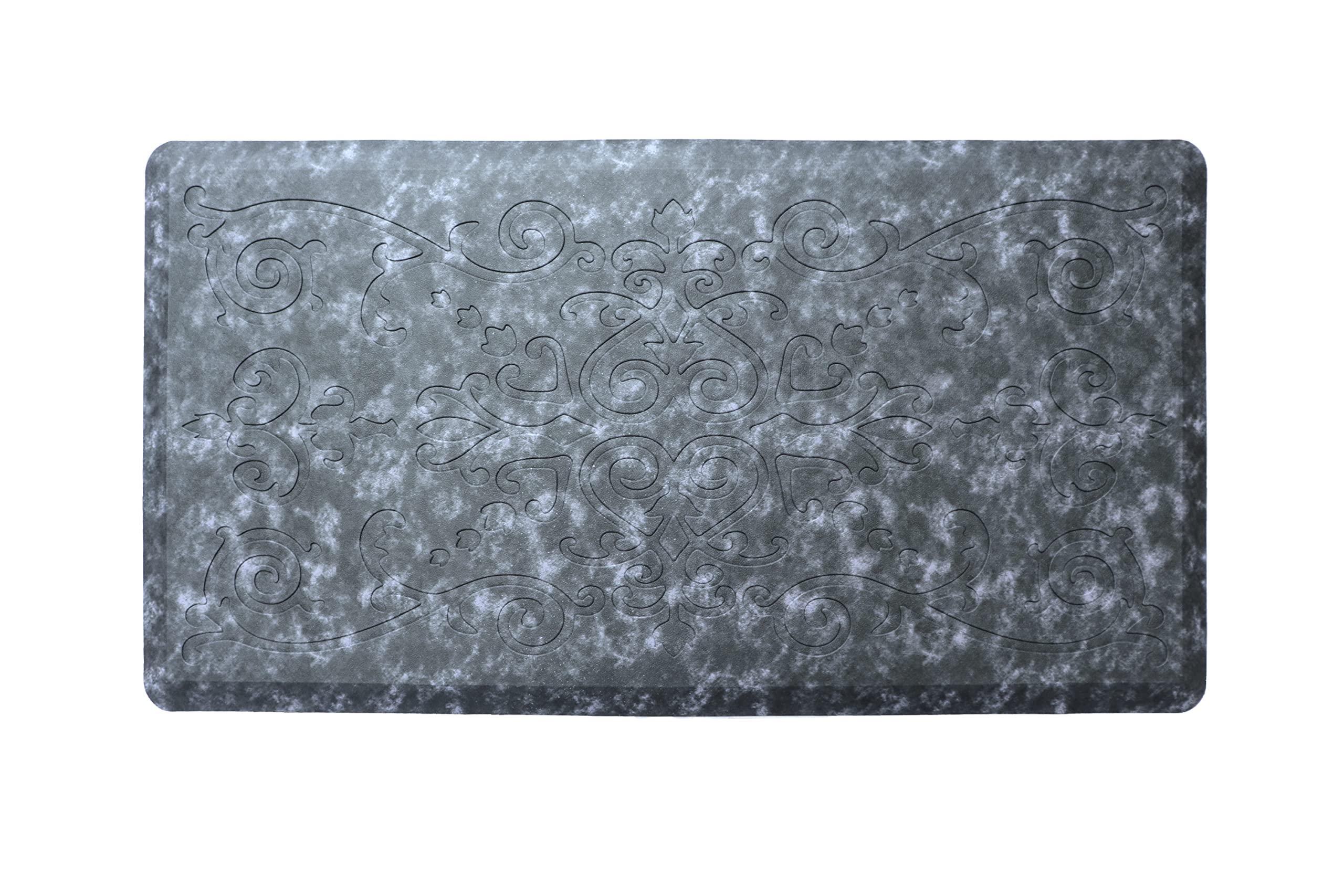 Premium Non-Slip Anti-Fatigue Kitchen Mat - J&V TEXTILES Medallion Embossed Cushioned Floor Mat, Thick Waterproof Standing Mat for Home & Commercial Kitchens (Navy Blue, 17