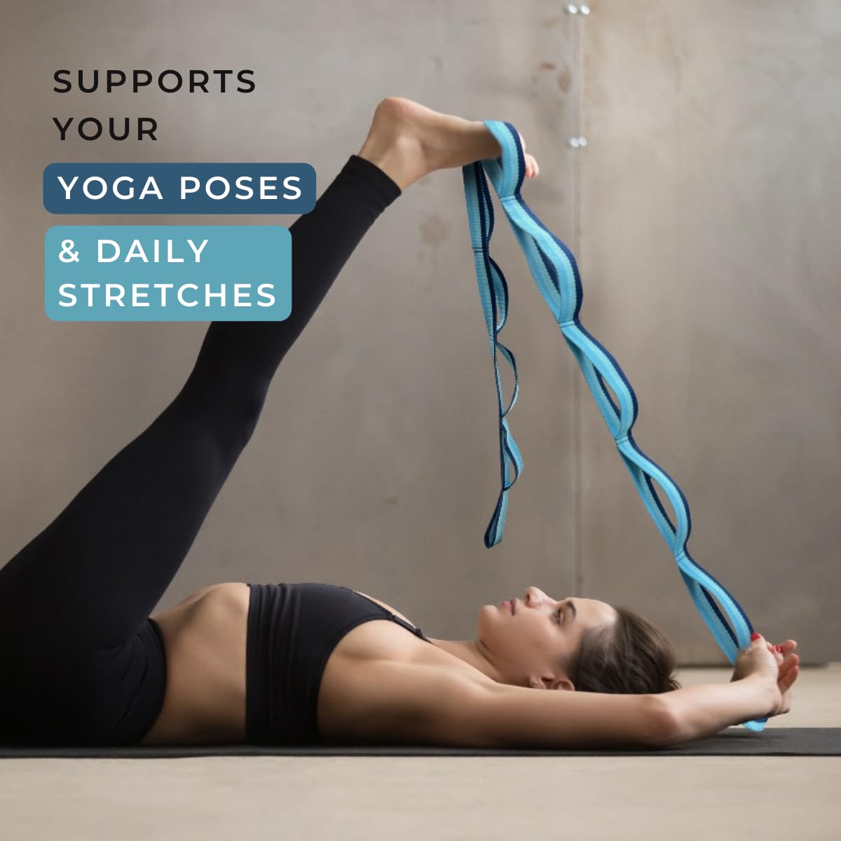 Premium California Yoga Strap with 12 Multi-Loops - Non-Elastic Stretching Belt for Gym Workouts, Physical Therapy & Posture Correction - Ideal for Men & Women Yoga Practice, Pilates, Home Exercise & Rehabilitation Training