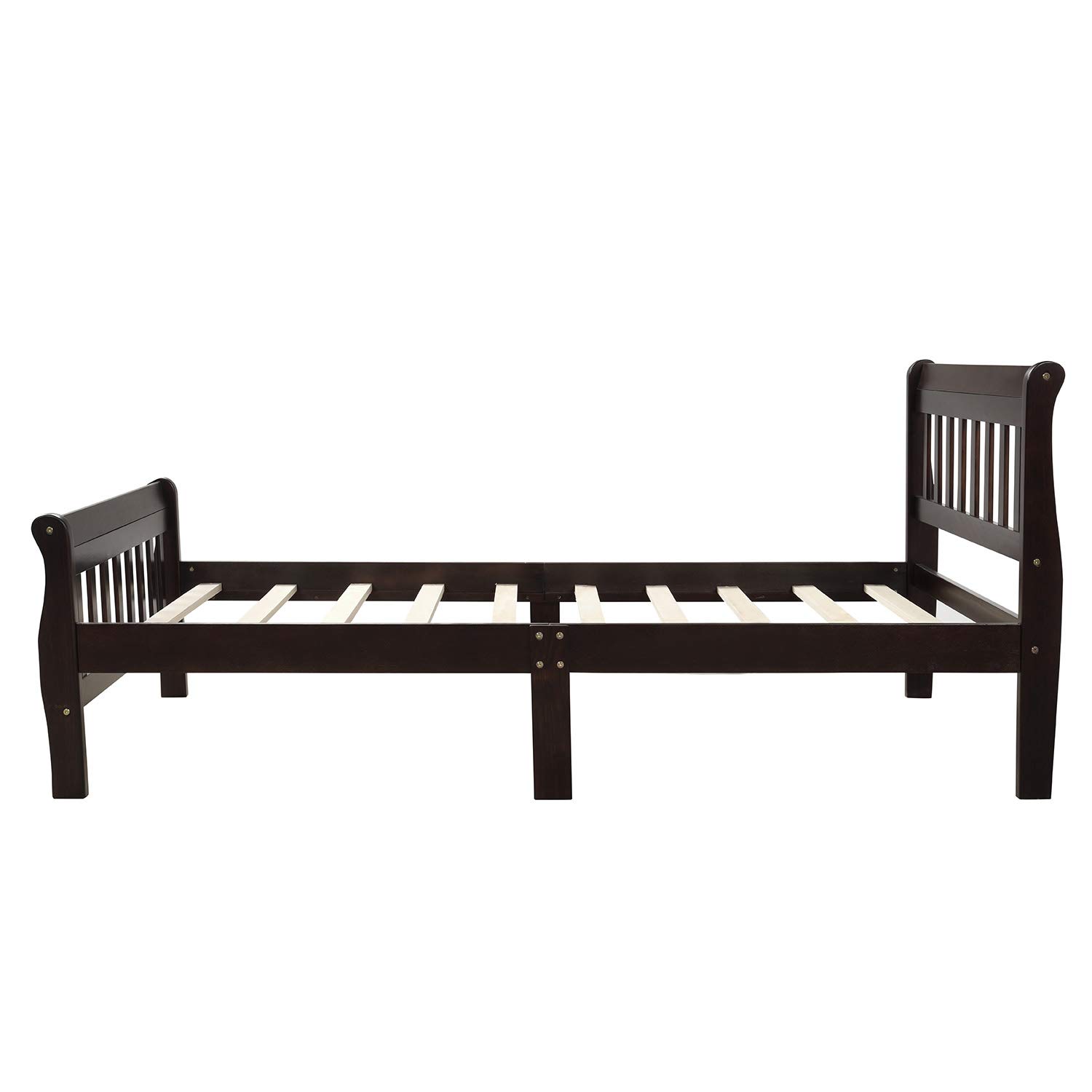 P PURLOVE Twin Size Wooden Platform Bed Frame with Headboard & Footboard - Sturdy Wood Slat Support, No Box Spring Needed, Espresso Finish - Perfect for Small Bedrooms, Guest Rooms & Dormitories