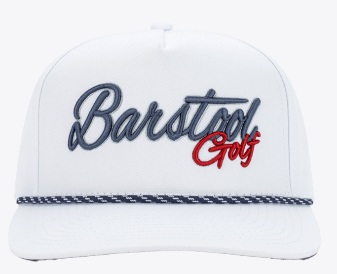 Barstool Golf 5-Panel Rope Twill Snapback Hat - White | Casual & Sporty Style for Golfers & Streetwear Enthusiasts
