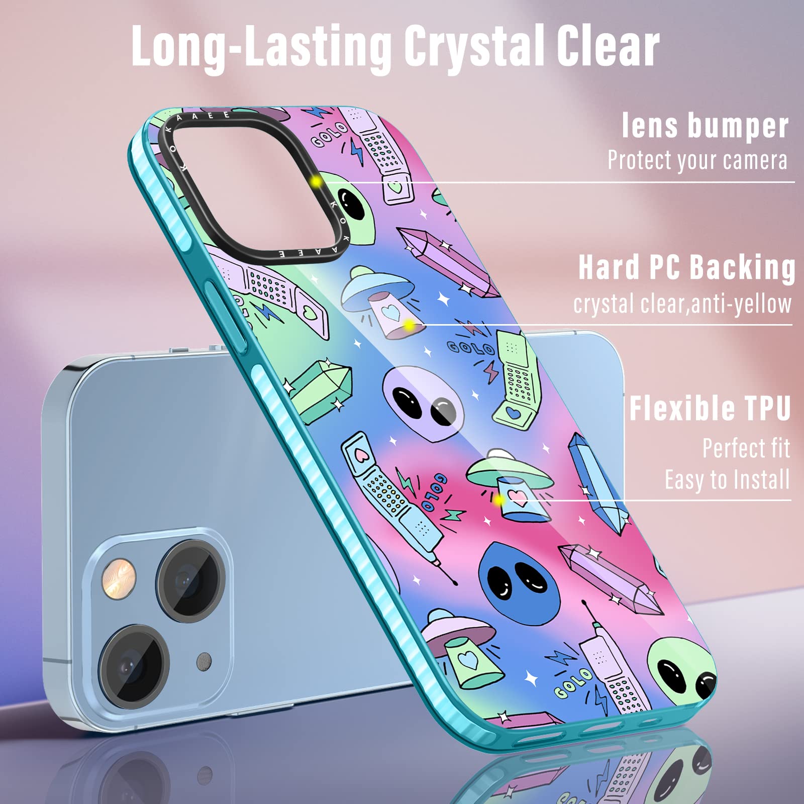 2 in 1 Cute Alien UFO Phone Case for iPhone 14 (6.1