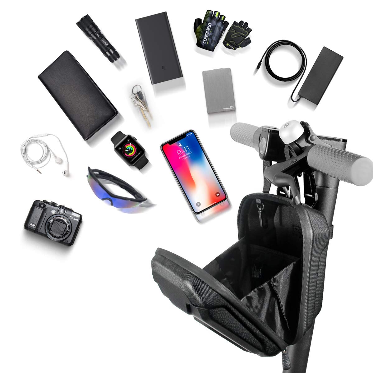 MOZOWO Waterproof Scooter Handlebar Bag - 2.5L Hard Shell Front Storage for Electric/Kick Scooters & Folding Bikes - Perfect for Chargers, Repair Tools & Accessories - Ideal for Commuting, Shopping & Outdoor Adventures