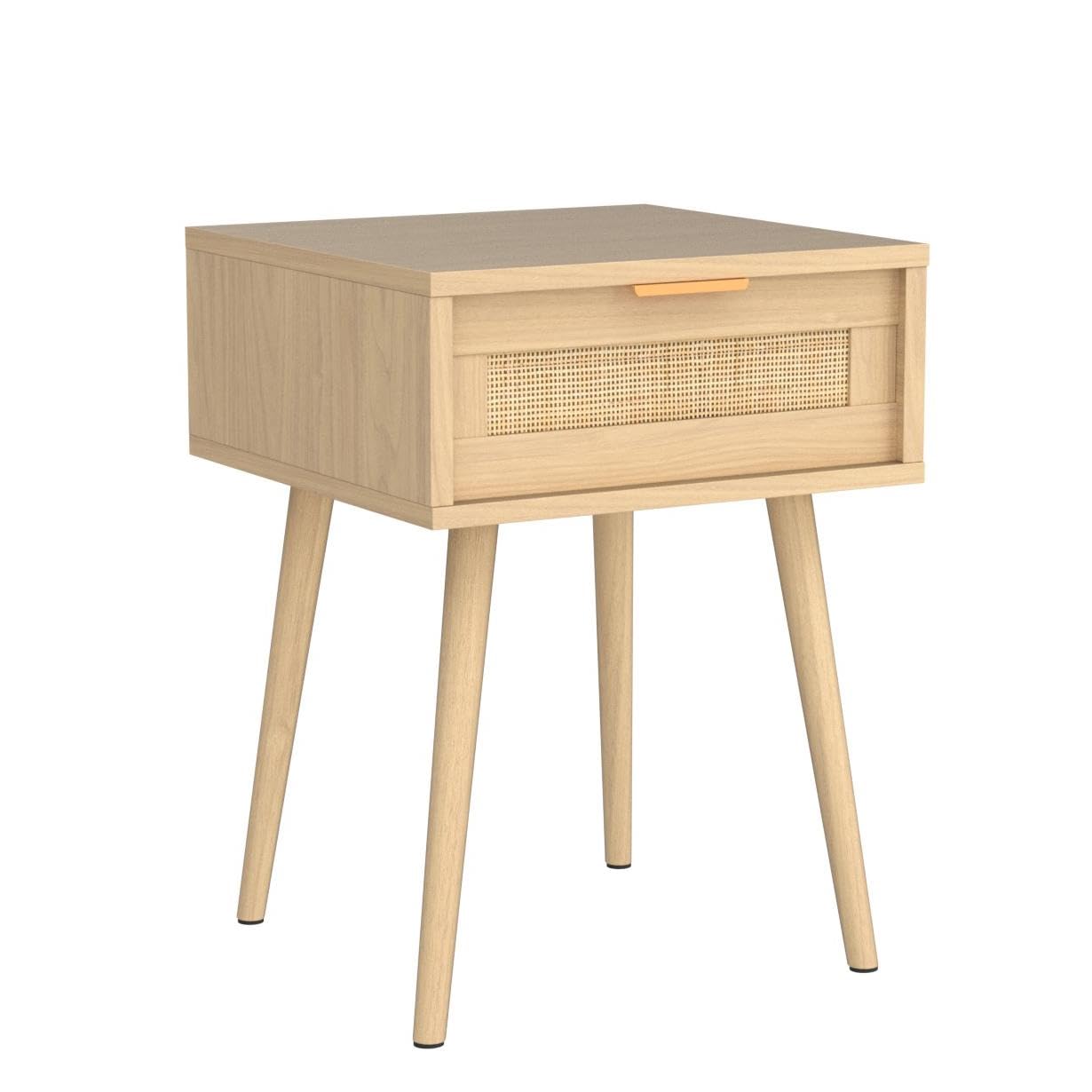 LAZZO Set of 2 Wooden Nightstands with Rattan Weaving Drawers - Modern Bedside Tables for Bedroom Storage, Night Stands with Drawer Organizer - Perfect for Small Spaces, Guest Rooms & Apartment Living (Set of 2)