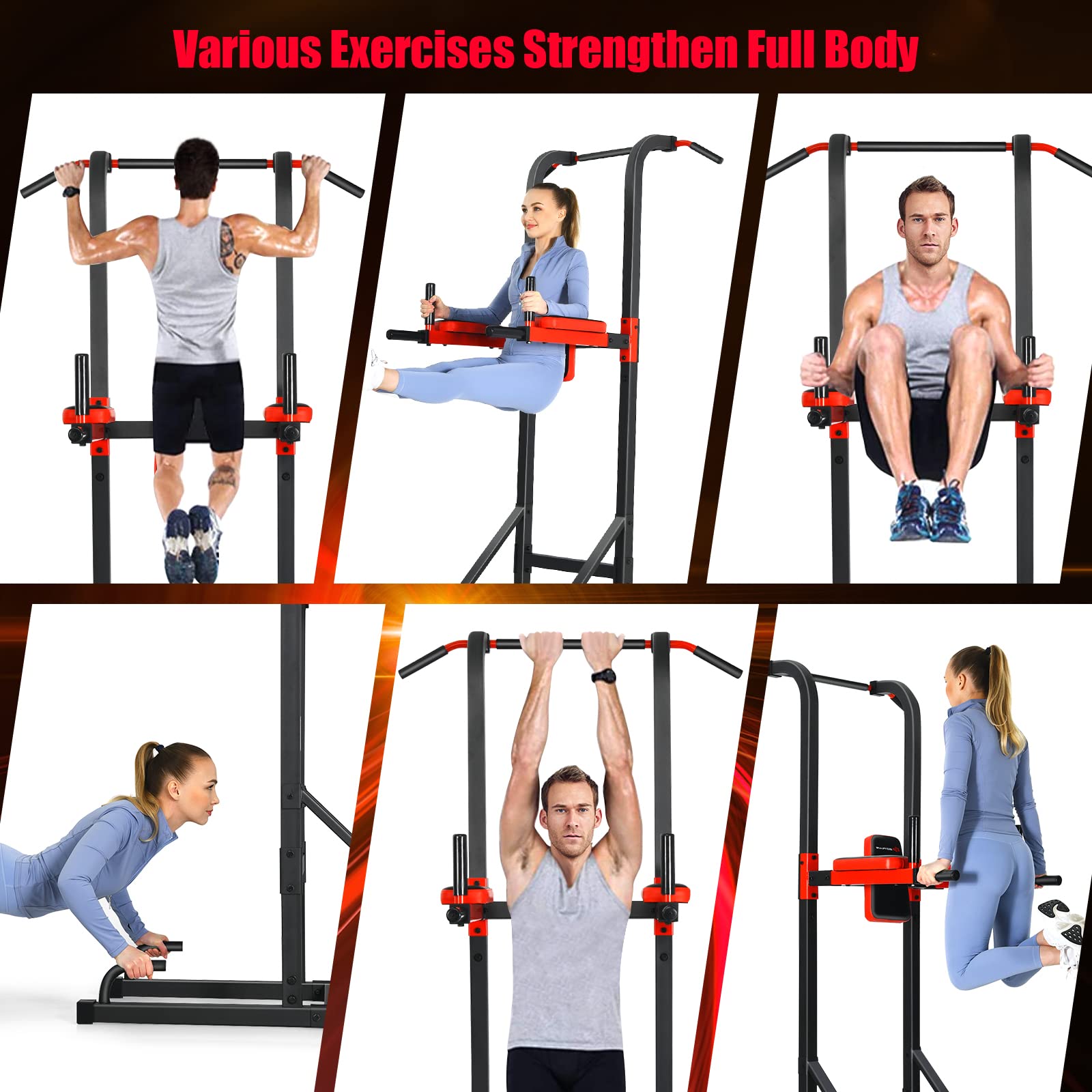 GYMAX Heavy-Duty Power Tower - Multi-Function Pull Up Bar Stand for Pull-ups, Push-ups, Dips, Leg Raises & Strength Training | Home Gym Equipment for Full-Body Workout | Perfect for Home Gym, Garage & Fitness Enthusiasts