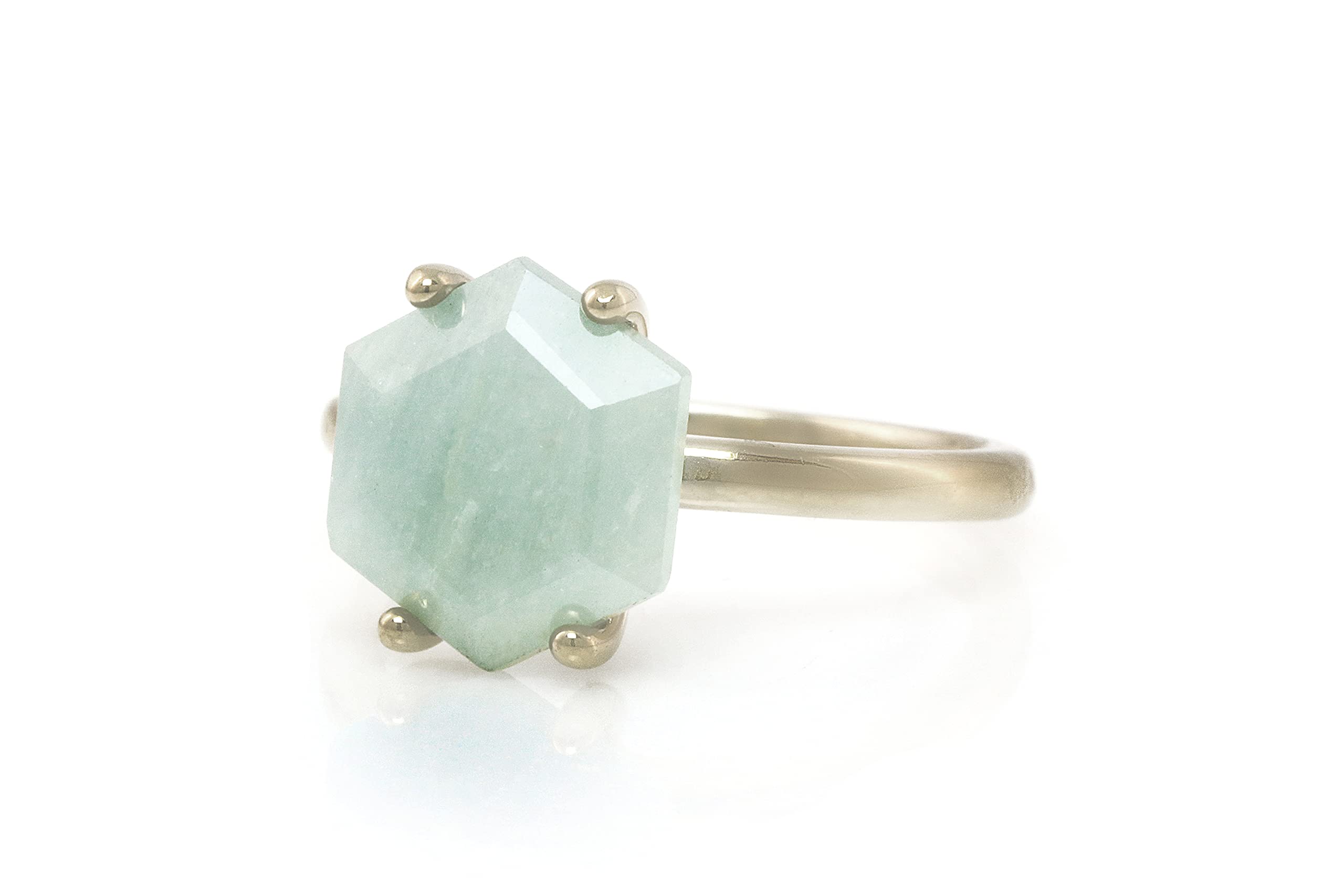Artisan Hexagon Aquamarine Statement Ring - Handmade Custom Engravable Gold Engagement Ring for Women - Birthstone Jewelry with Signature Gift Box - Perfect for Weddings, Anniversaries & Special Occasions