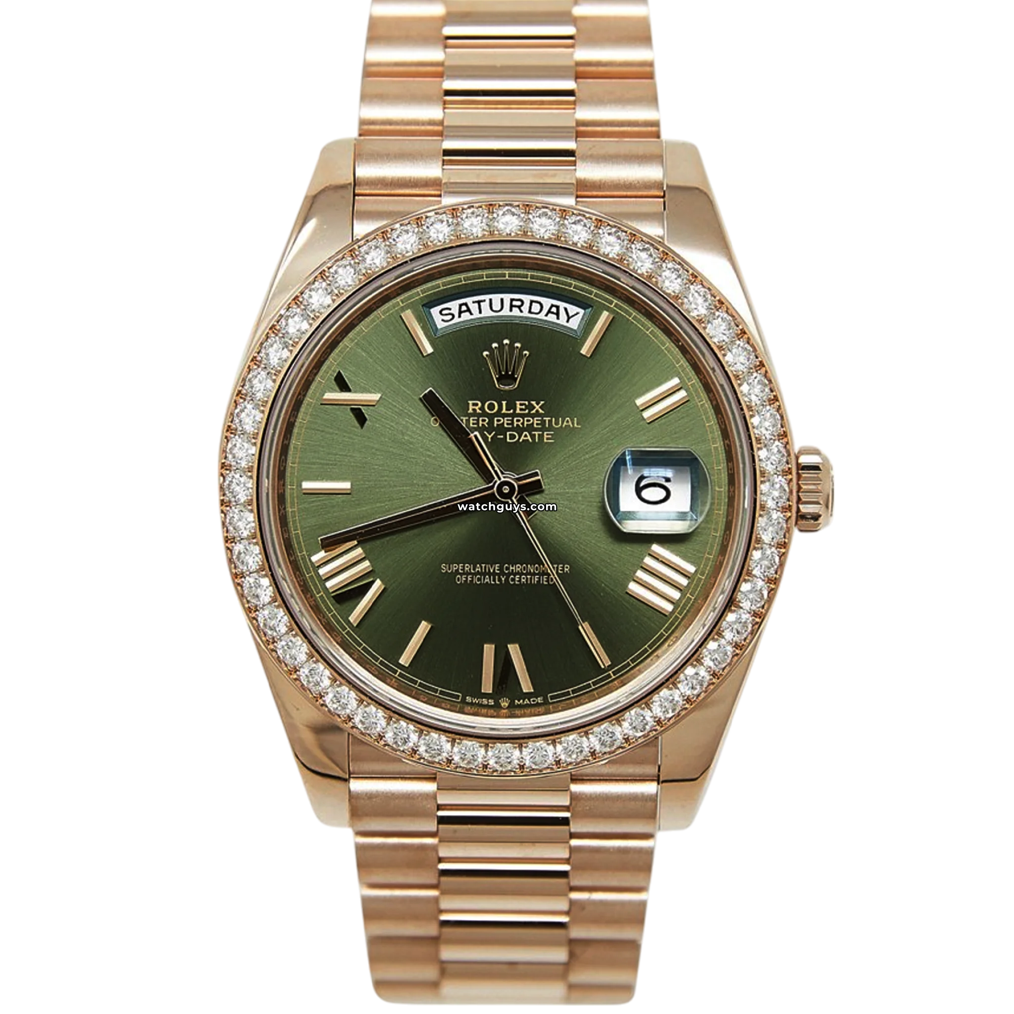 Rolex Day Date 228345 Olive Green Roman Dial 18K Gold Men's Watch - Luxury Dress Watch for Business & Formal Occasions