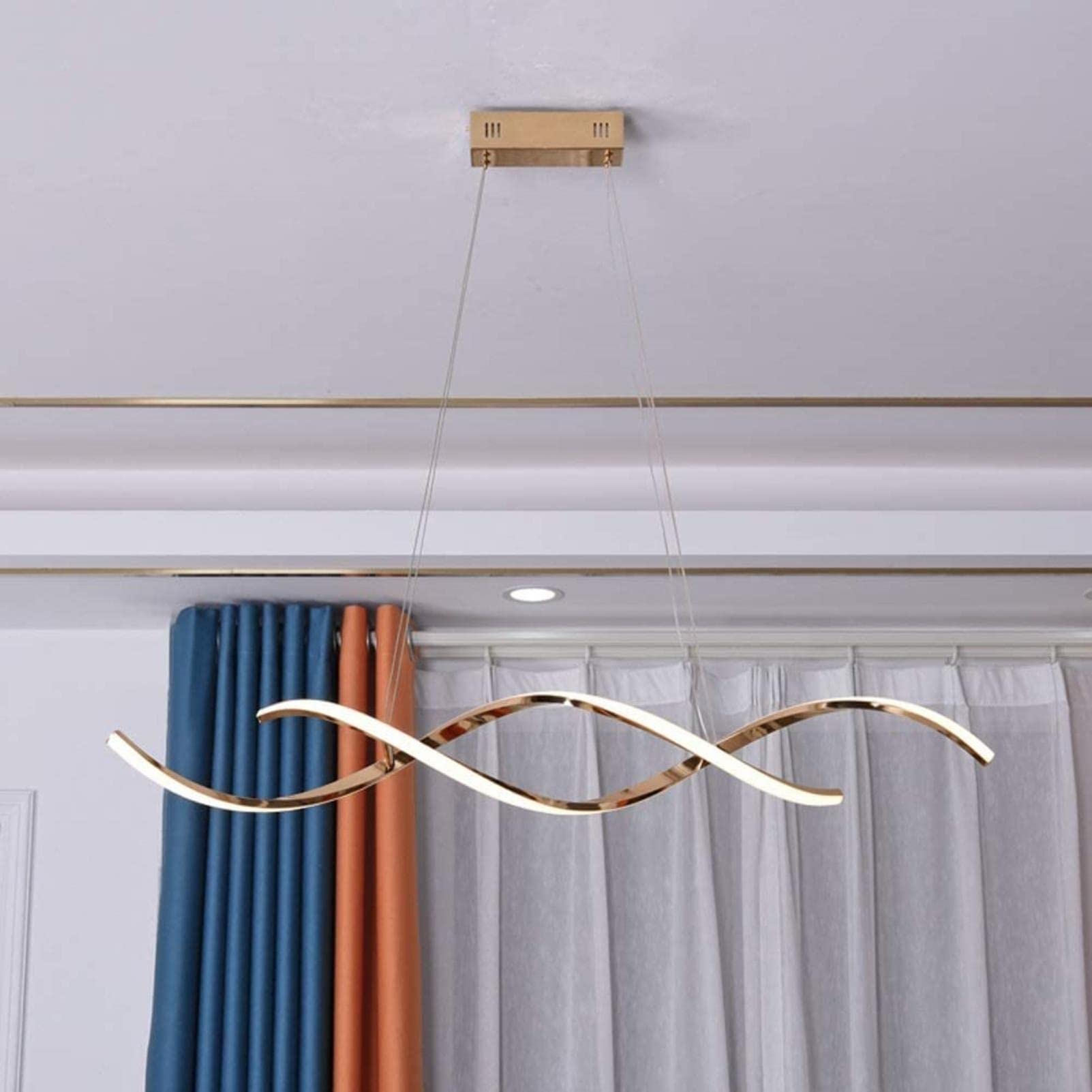 Modern LED Chandelier Lamp - Gold Plated Twisted Pendant Light with Wave Ribbon Design, High Brightness Candlestick Lighting for Dining Room, Bar, and Table Decoration - 9 Lights Hanging Fixture