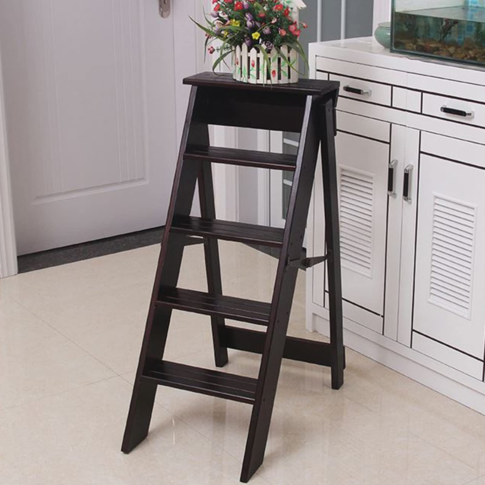 5-Step Wooden Folding Stool for Feet - Portable Kitchen Step Ladder, Multi-Purpose Stool for Home, Office & Outdoor Use - Supports 150kg/330lbs