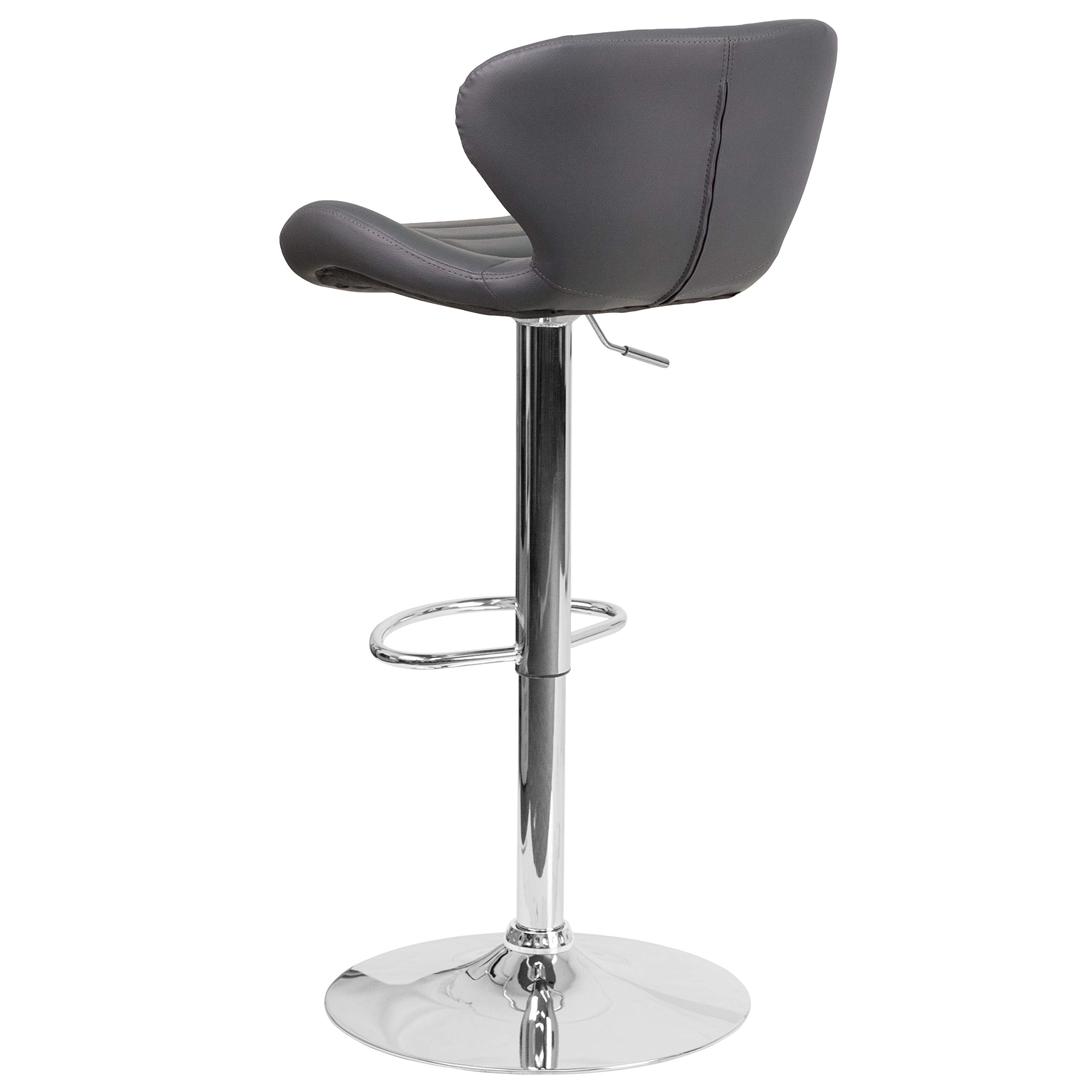 Adjustable Height Gray Vinyl Bar Stool with Curved Back - Perfect for Kitchen Islands, Breakfast Bars & Home Decor