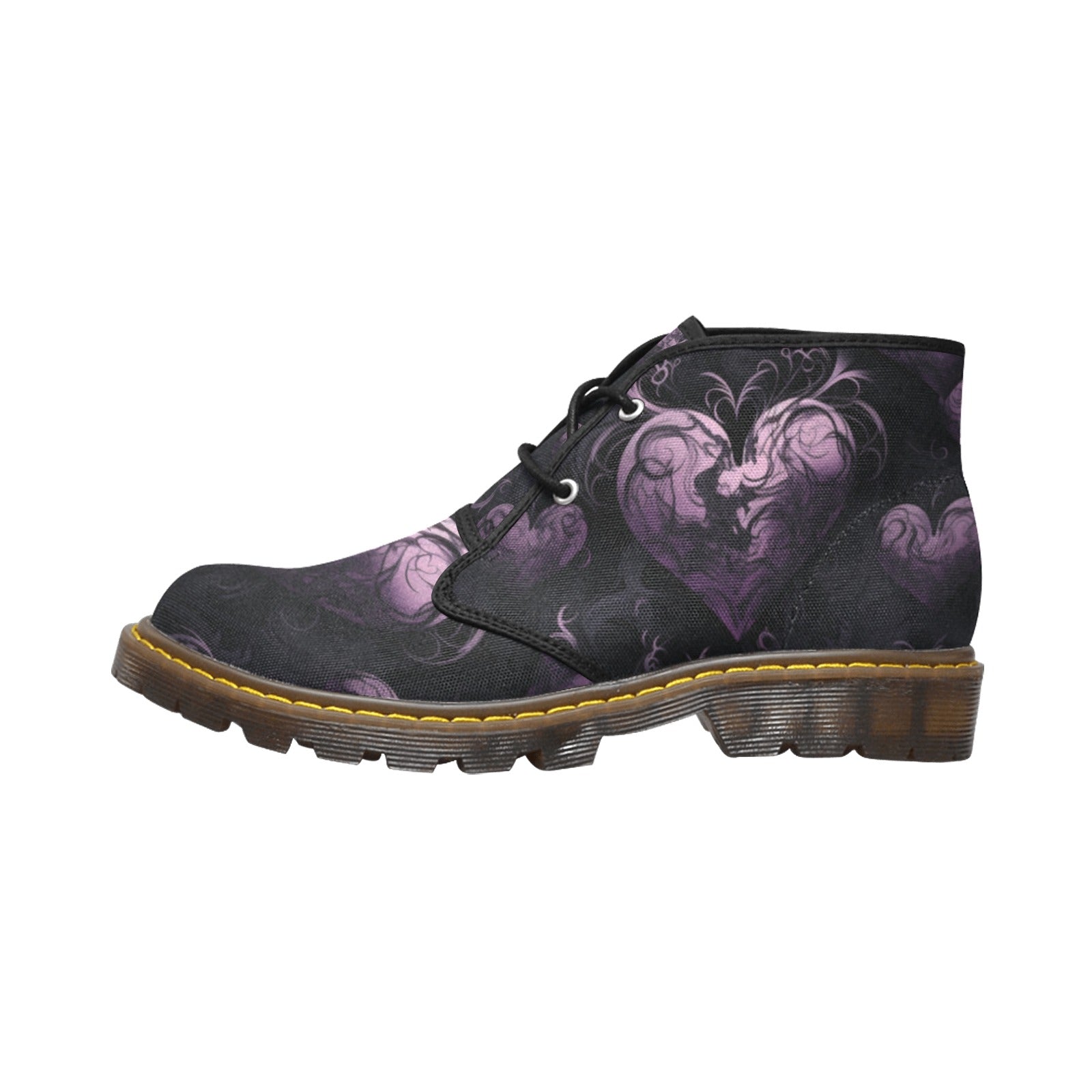 Gothic Purple Hearts Canvas Chukka Boots for Women - Punk Ankle Booties with Unique Heart Design - Perfect for Concerts, Halloween & Alternative Fashion