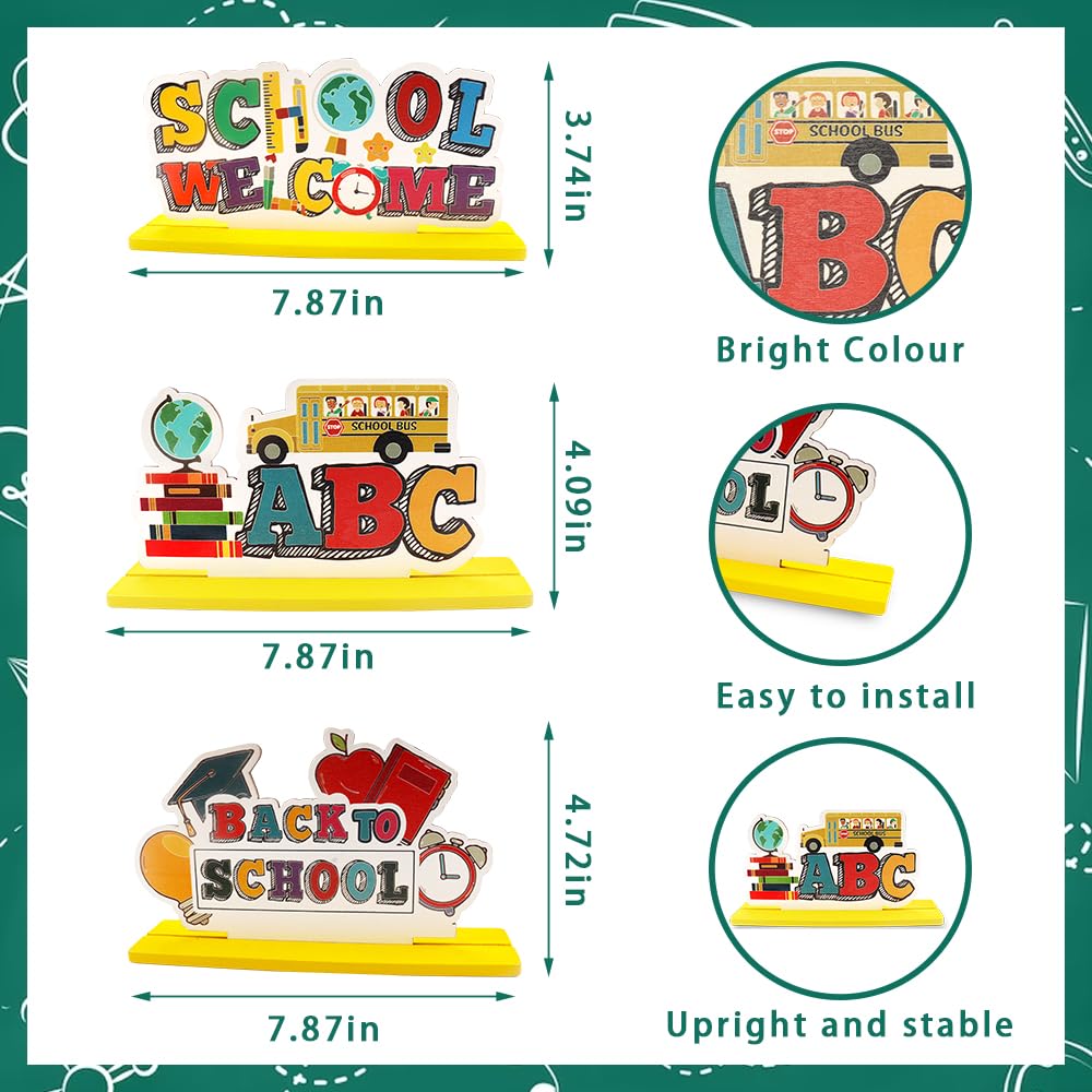 ALIBBON 3-Piece Wooden Back to School Table Centerpiece Set - Welcome Sign Classroom Decor for Teachers & Students - Perfect for School Open House, First Day Celebrations & Teacher Appreciation Events
