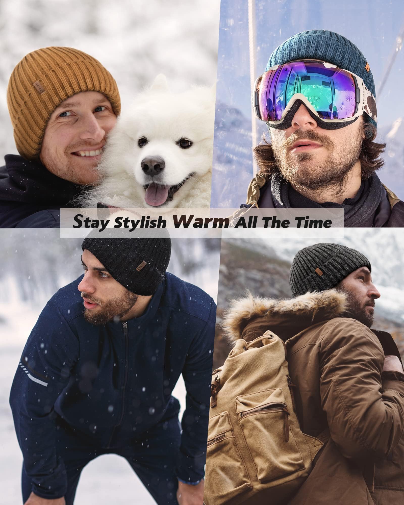 FURTALK Unisex Fleece Lined Winter Beanie Hat - Warm Thermal Knit Skull Cap for Men & Women | Perfect for Skiing, Snowboarding & Cold Weather Activities