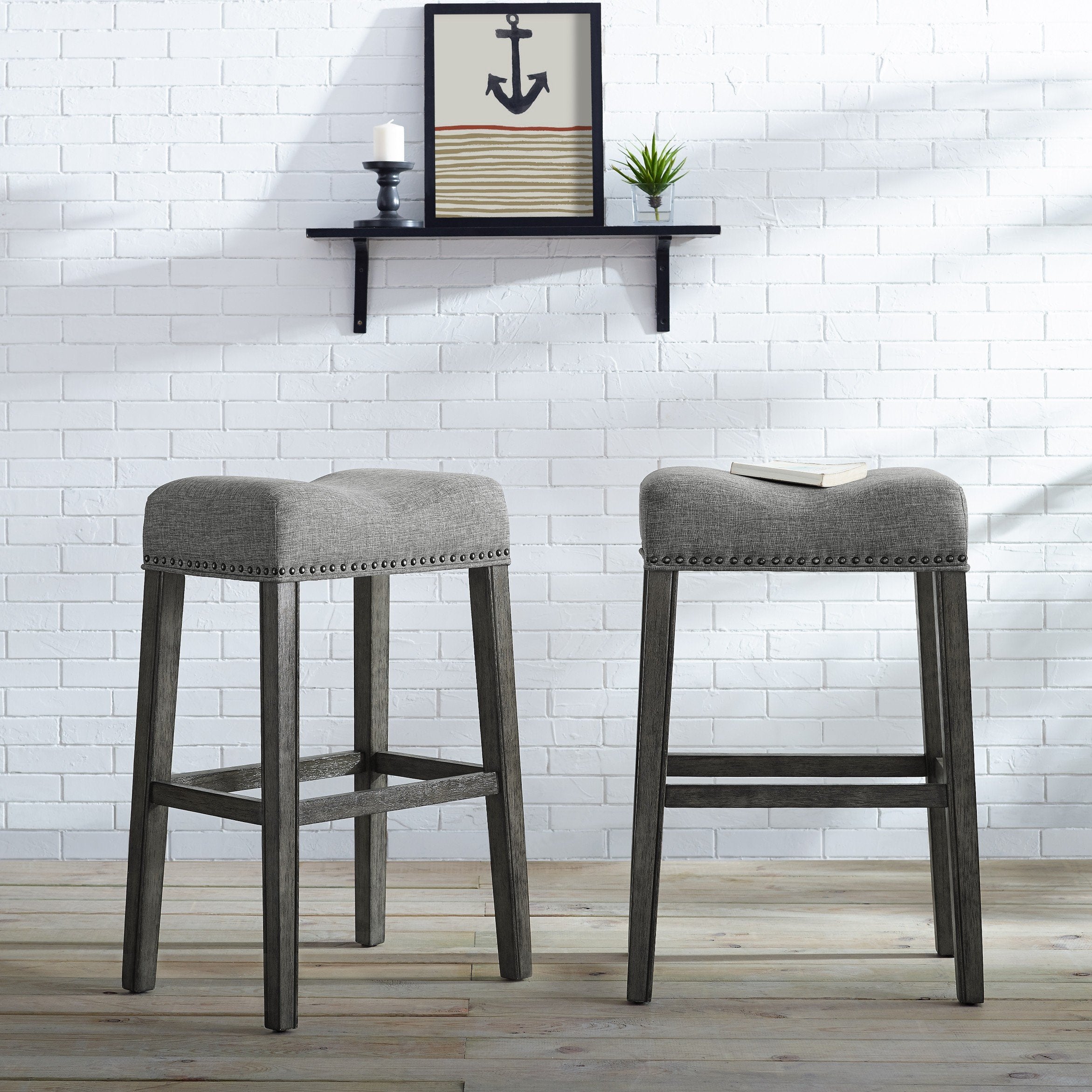 Roundhill Furniture CoCo Upholstered Backless Saddle Seat Bar Stools 29