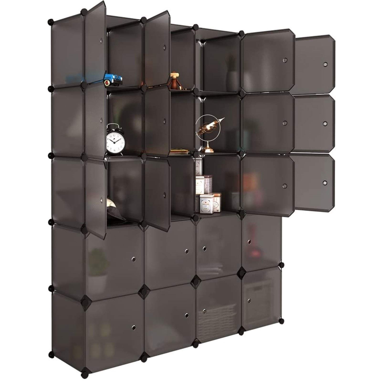 XIAZHOU 20-Cube Stackable Plastic Storage Shelves - Modular Closet Organizer with Hanging Rod, Multifunctional Cube Shelf Unit, Brown | Perfect for Bedroom, Closet, Office & Kids Room Organization