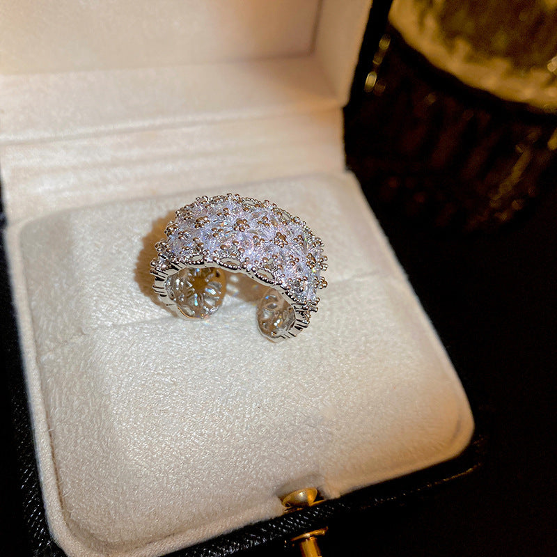 Sparkly Zircon Wide Band Silver Ring for Women | A8558 | Elegant Wedding, Engagement, Party Jewelry Gift