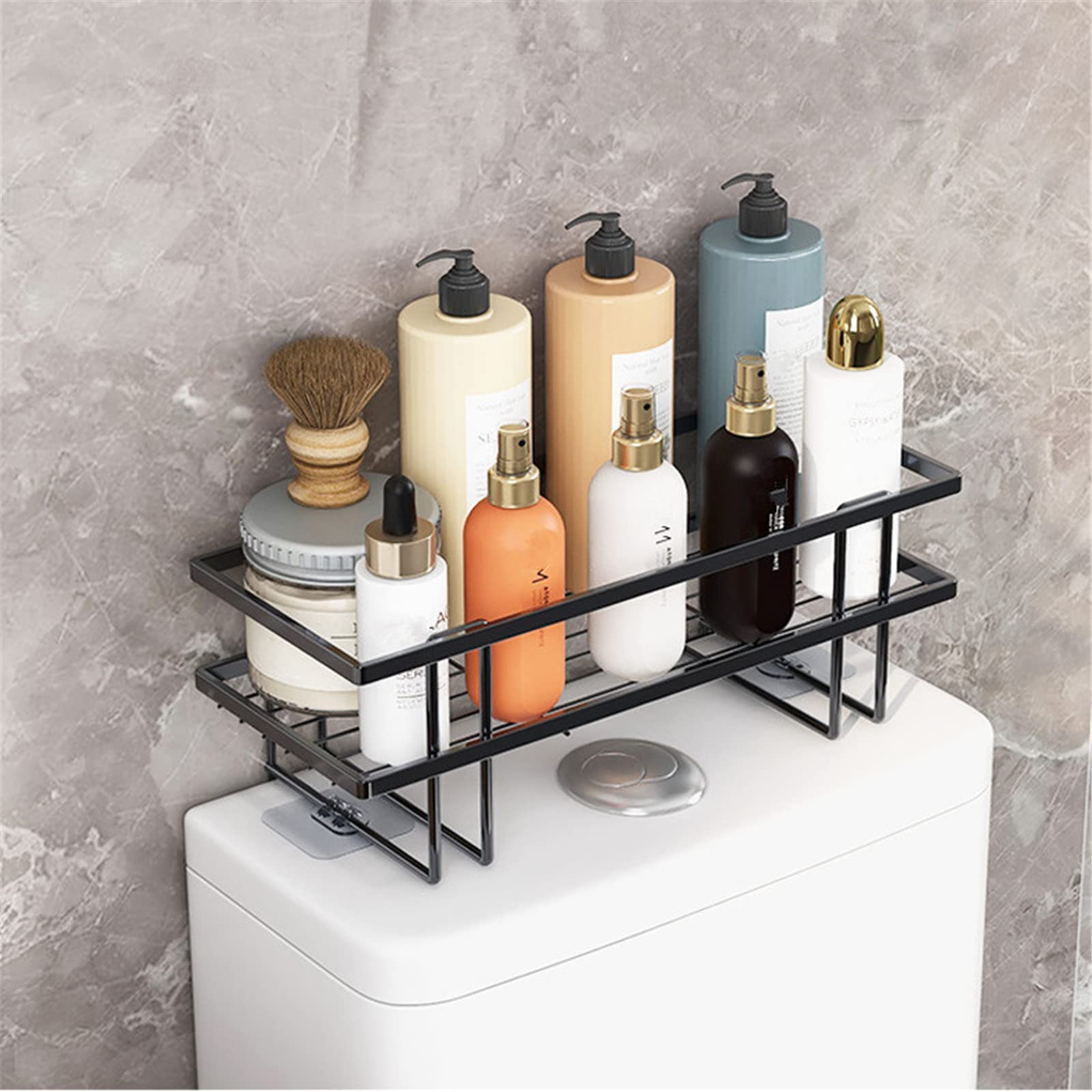 ASkinds Over Toilet Storage Shelf - No Drill Wall Mounted Bathroom Organizer with Hanging Hooks, Space Saving Toilet Cabinet for Small Bathrooms | Perfect for Towels, Toiletries & Bathroom Essentials (Black)