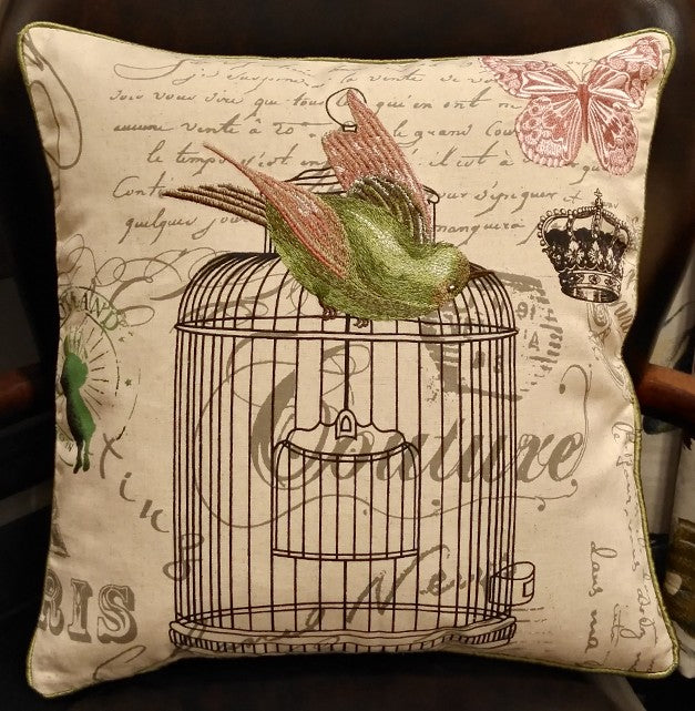 Farmhouse Decorative Throw Pillows for Couch - Embroidered Bird Design Rustic Sofa Pillows | Perfect for Living Room, Bedroom & Farmhouse Decor