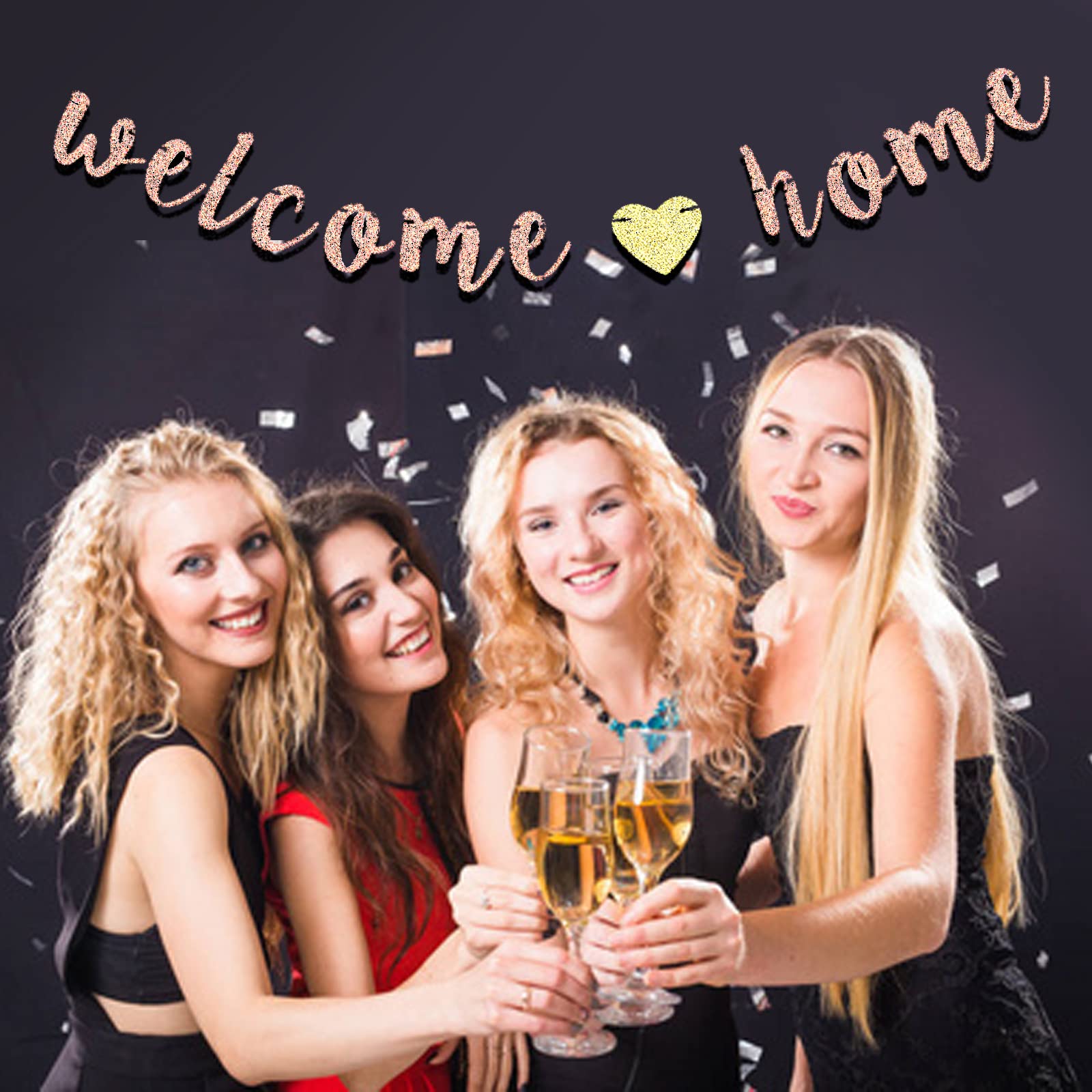 Rose Gold Glitter Welcome Home Banner - Military Army Homecoming Party Decor, Family Reunion Sign, Welcome Back Party Supplies - Perfect for Homecoming, Reunions & Themed Celebrations