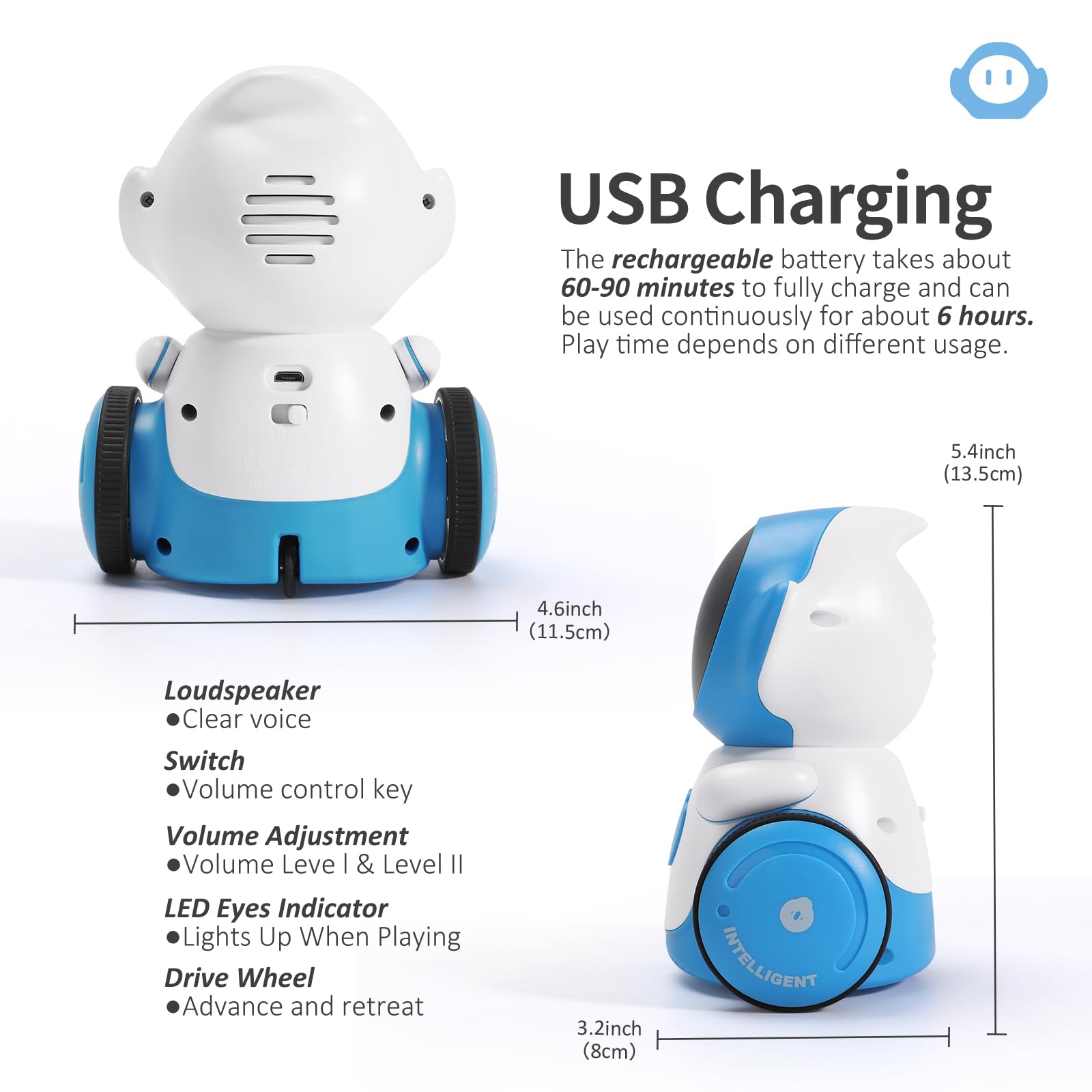 GILOBABY Rechargeable Smart Talking Robot Toy for Kids Ages 6+, Voice Controlled Touch Sensor with Singing Dancing Recording Repeat Functions - Interactive Educational Birthday Gift for Boys & Girls (Blue) | STEM Learning, Party Entertainment & Playtime Companion