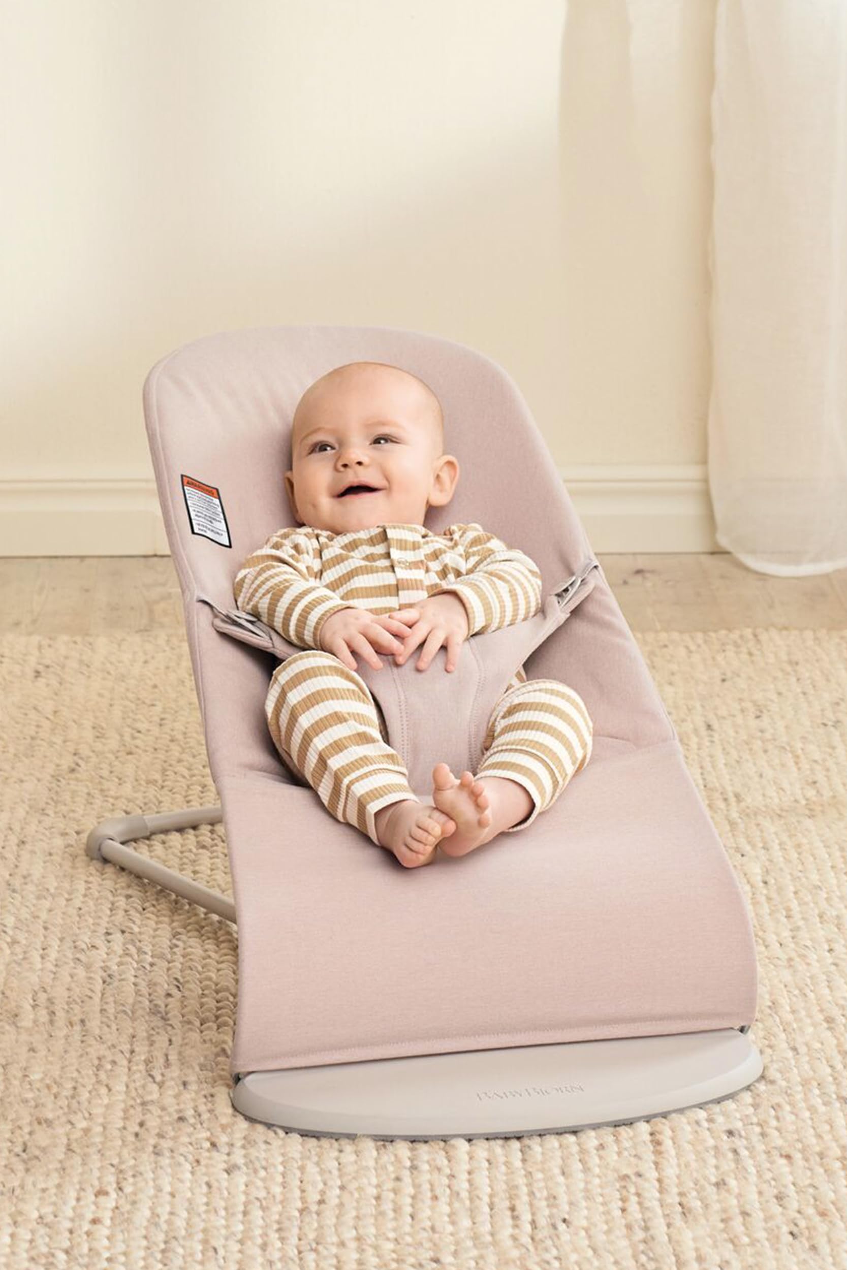 BabyBjörn Bouncer Bliss - Adjustable 2-in-1 Baby Bouncer & Toddler Chair (8-29 lbs) | 4 Position Reclining, Lightweight Portable Infant Seat in Light Pink Woven Melange | Perfect for Nursery, Travel & Playtime