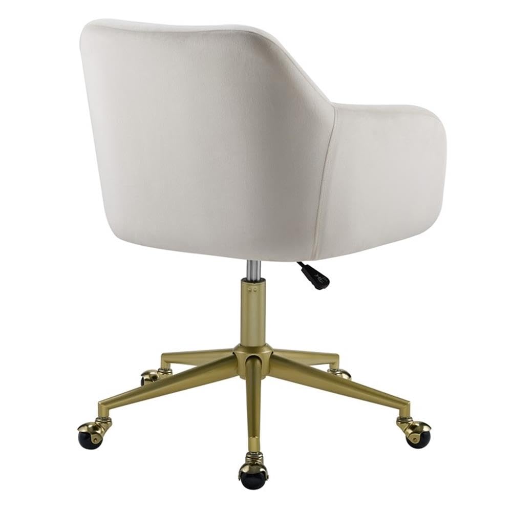 Ergonomic Fabric & Metal Office Chair with Wheels - Off White & Gold Finish - Perfect for Home Office, Workspace & Study Desk