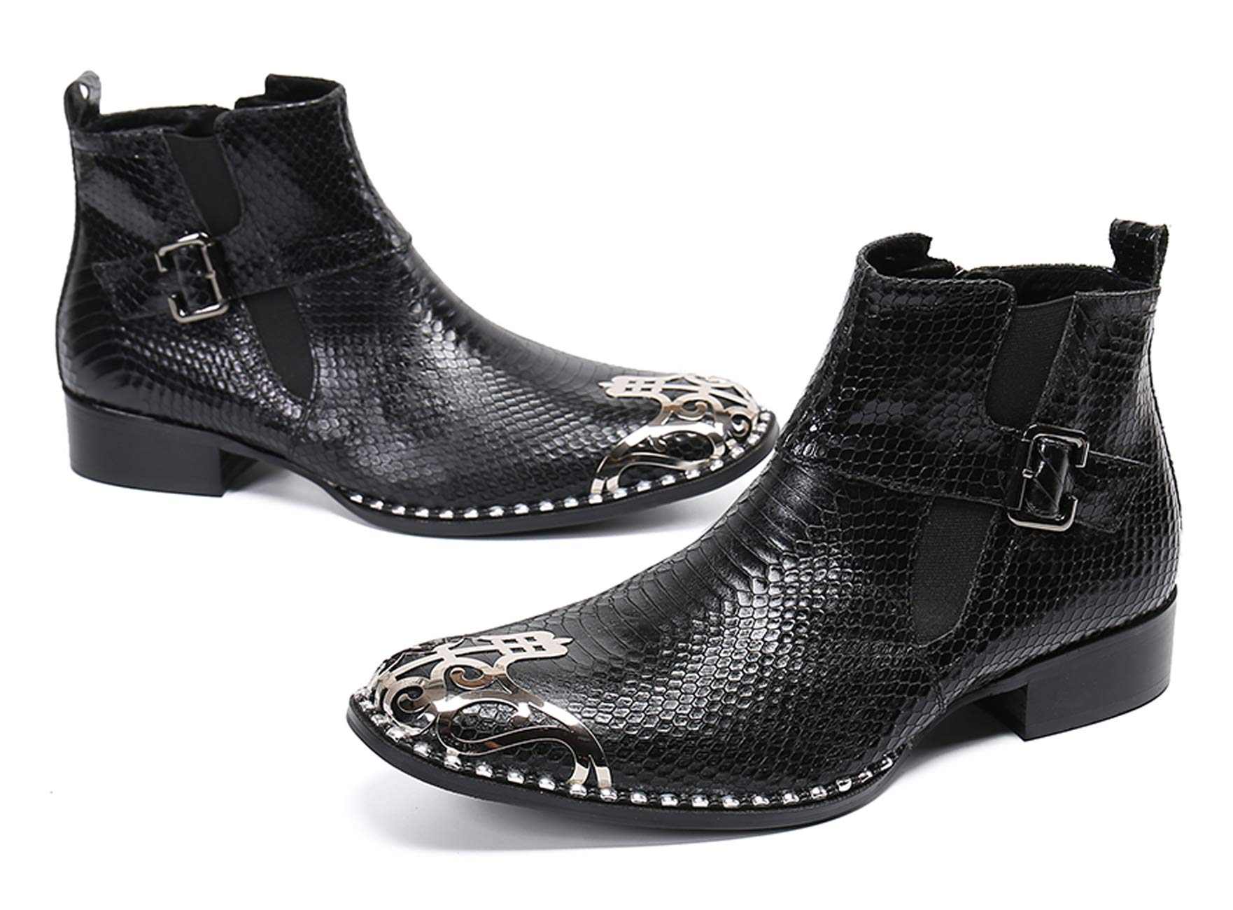 Santimon Men's Western Chelsea Boots - Leather Dress Boots with Metal Tip & Zipper | Stylish Cowboy Boots for Casual Wear, Office & Night Out
