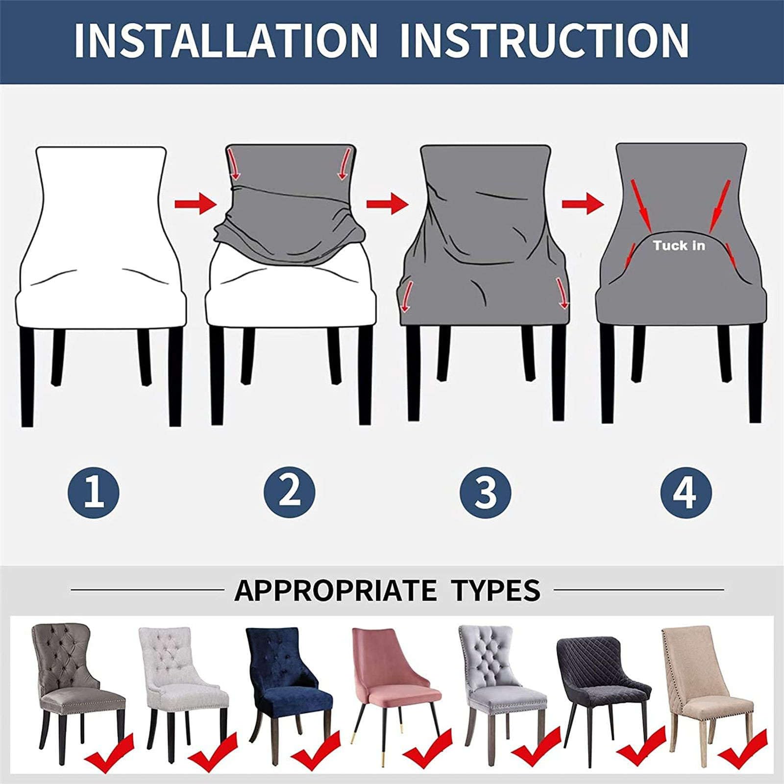 Stretch Wingback Chair Cover - Plaid Protector for Dining & Bedroom - Navy (Set of 4) - Perfect for Kids & Home Decor
