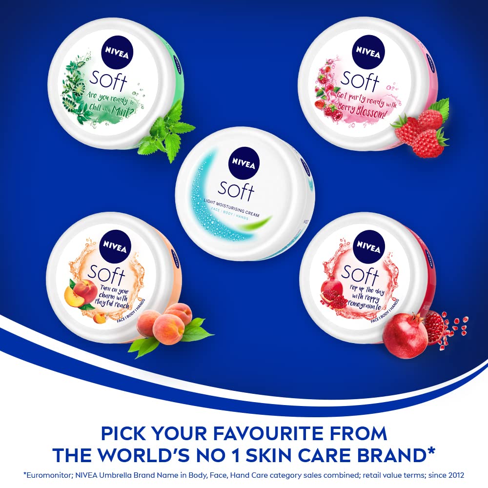 NIVEA Soft Light Moisturizing Cream 200ml - Playful Peach Scent | Face, Hand & Body Lotion with Vitamin E & Jojoba Oil | Non-Greasy Hydration for All Skin Types | Perfect for Daily Use, Travel & Dry Skin Care